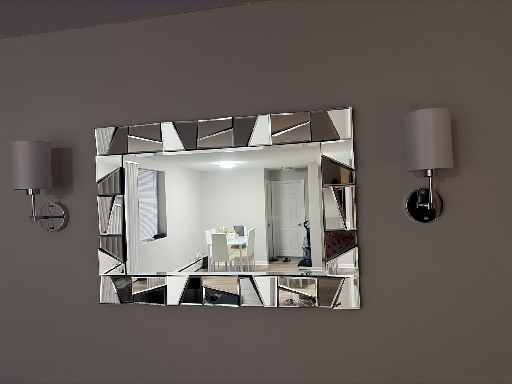 Chende Large Living Room Mirror for Decor, 44'' x 24'' Modern Decorative Wall Mirrors with Uneven Glass Frame, Rectangle Elegant Mirror with Glass Beveled Edge for Entryway, Dining Room, Bedroom customer photo 2