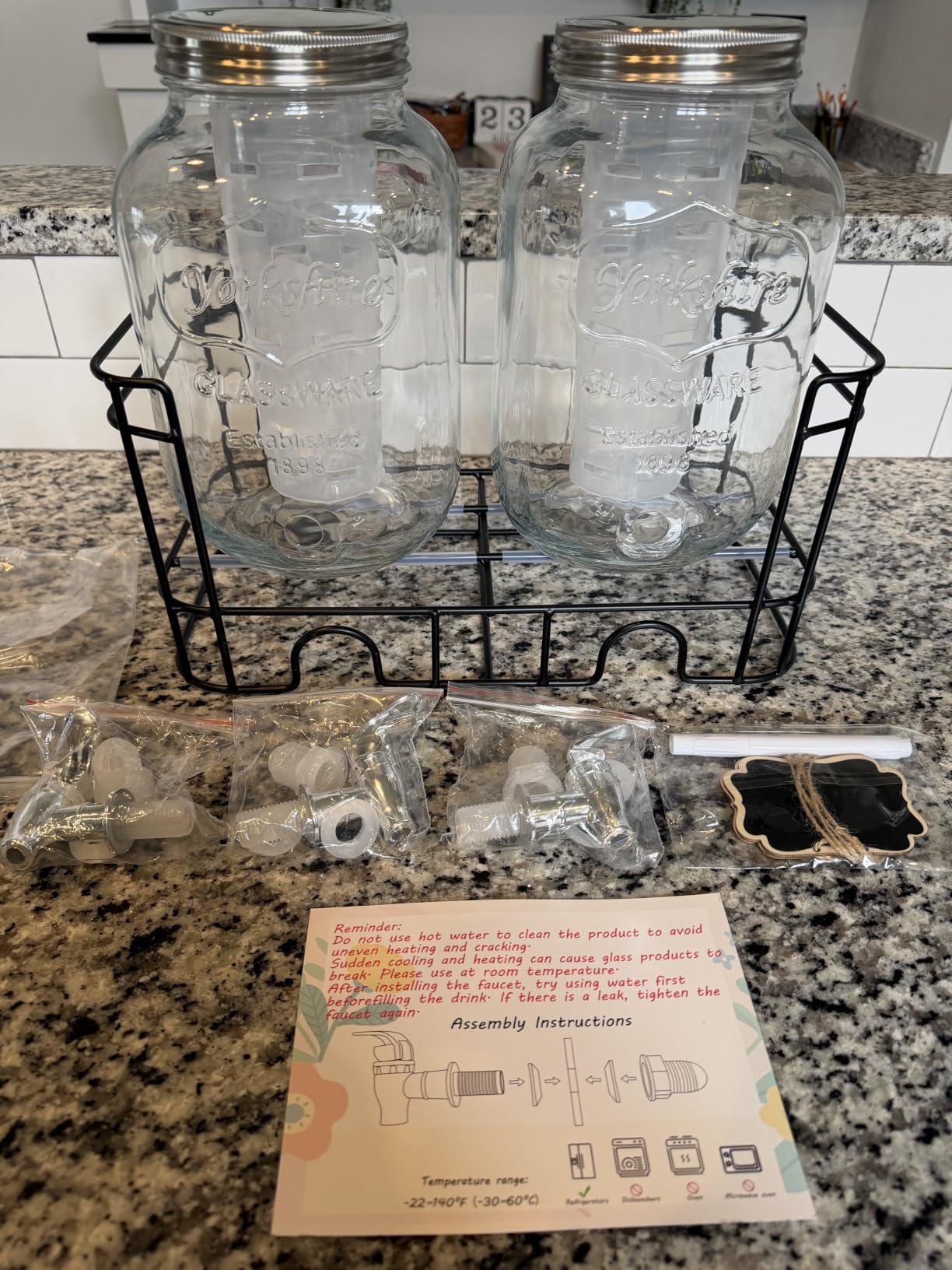 1 Gallon Glass Drink Dispensers For Parties-Set of 2,Leak-Proof Spigot | 4L Drink Dispenser with Fruit Infuser & Stand,Juice or Beverage Dispenser for BBQ,Picnic,Weddings,Lemonade Stand Supplies customer photo 1