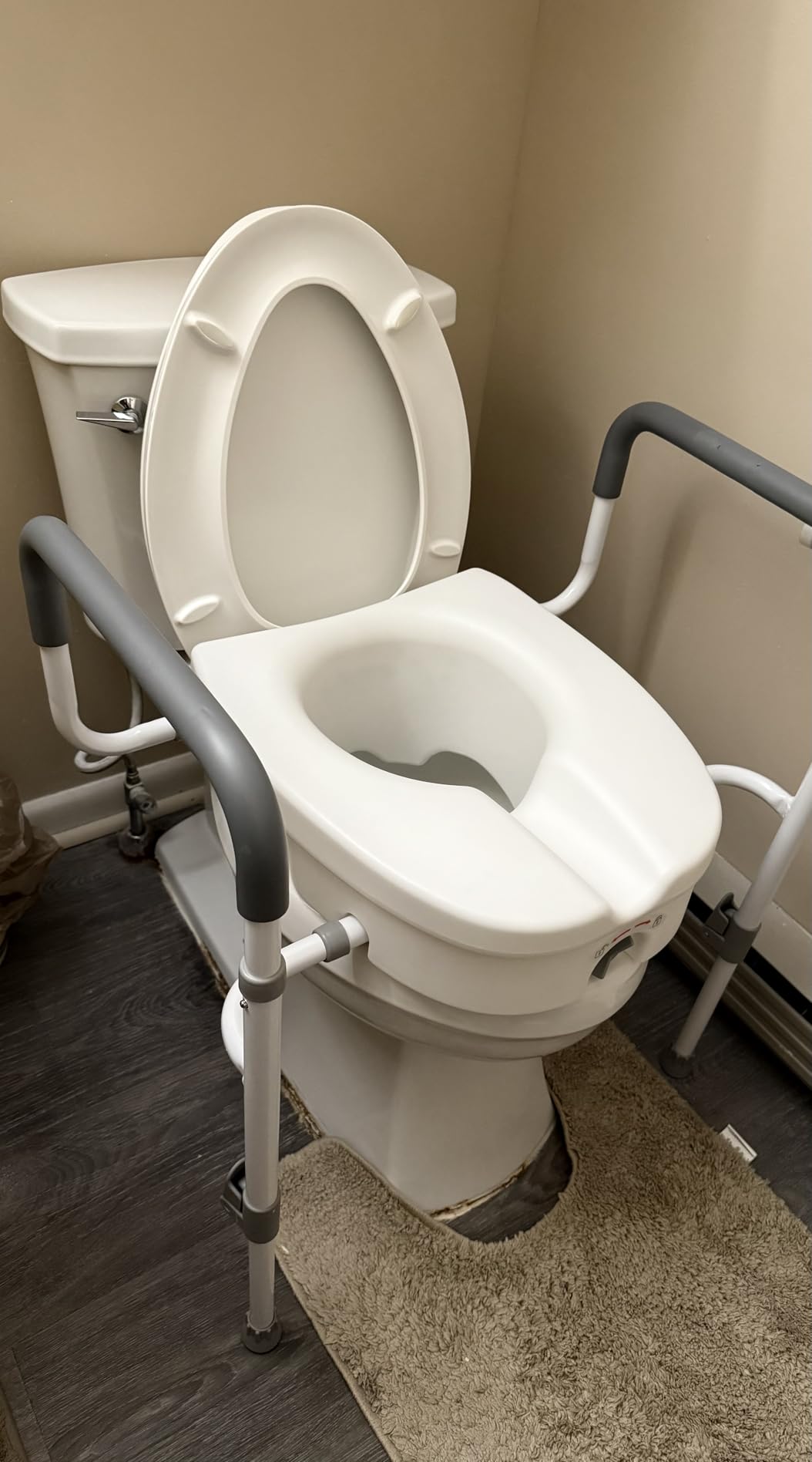 Raised Toilet Seat with Handles for Seniors, 5-inch Rise | Toilet Seat Risers for Seniors with Handles and Padded Arms, Elevated Seat for Handicap, Fits Standard & Elongated Commodes customer photo 2