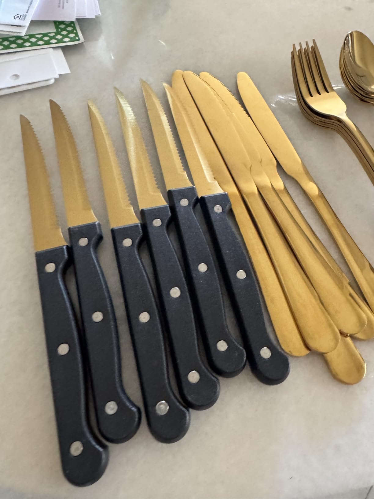 24 Pcs Rose Gold Silverware Set with Steak Knives, Stainless Steel Flatware Cutlery Set for 4, Kitchen Tableware Sets, Utensil Sets for Home and Restaurant, Dishwasher Safe customer photo 1