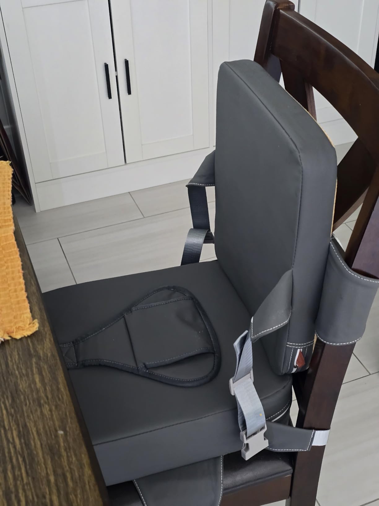Toddler Booster Seat for Dining Table, Kitchen Chair Booster Cushion | Non-Slip Booster Seat with Backrest and 3 Point Harness, Portable PU Travel Baby Booster Increasing Cushion customer photo 2