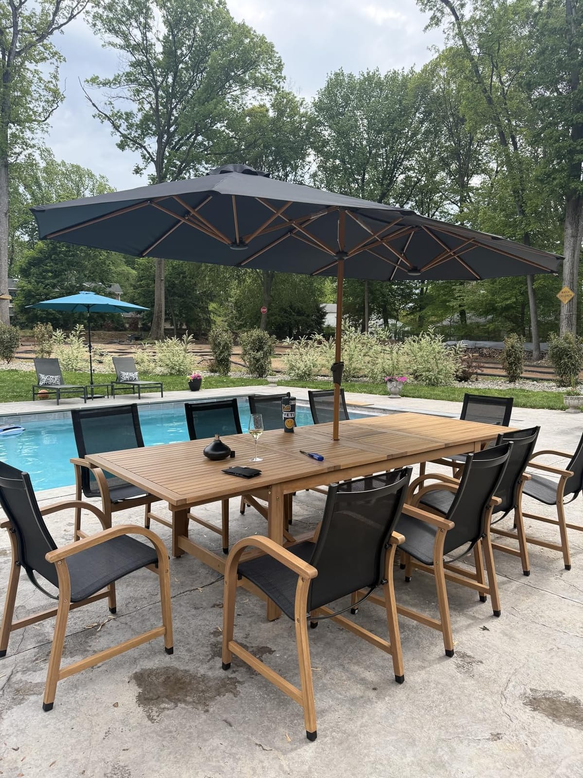 Amazonia Franklin 11-Piece Rectangular Extendable Patio Dining Set | Teak Finish and Weather-Net Technology | Ideal for Outdoors and Indoors customer photo 1