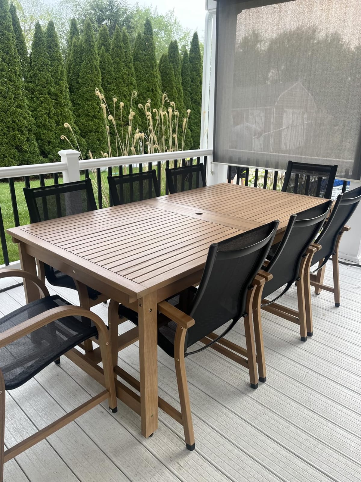 Amazonia Franklin 11-Piece Rectangular Extendable Patio Dining Set | Teak Finish and Weather-Net Technology | Ideal for Outdoors and Indoors customer photo 2