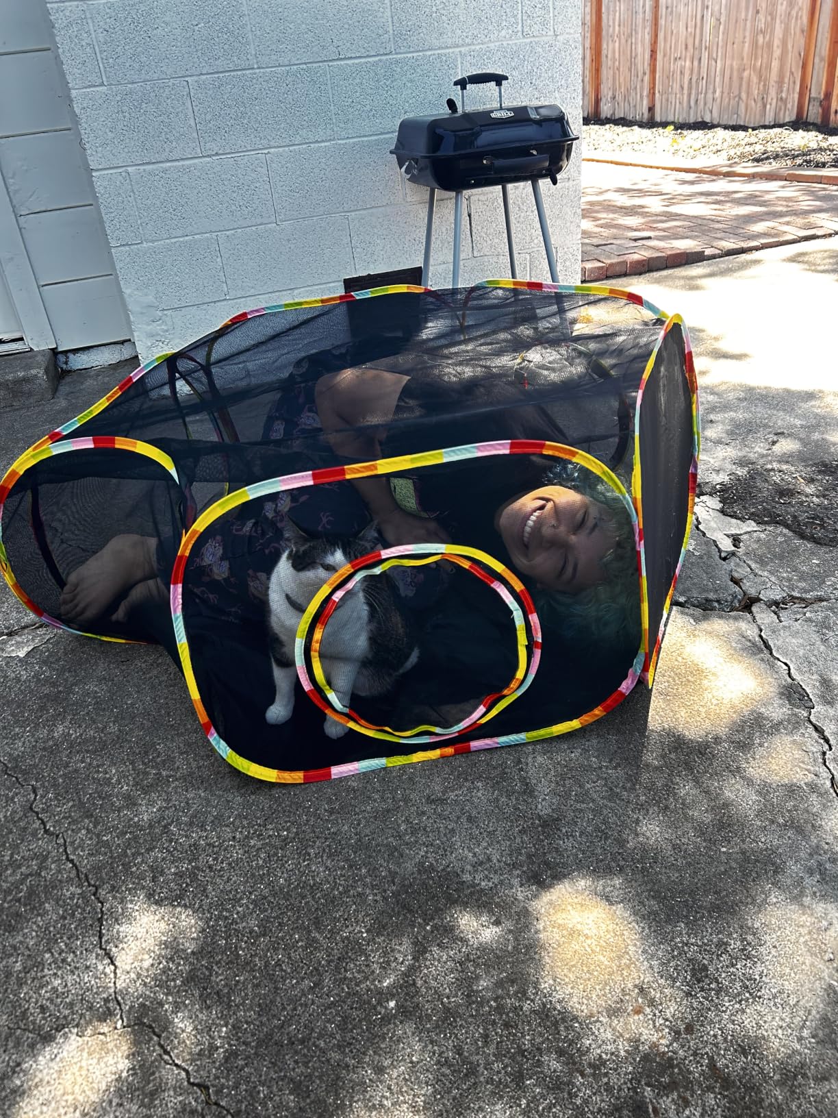 Outdoor Cat Enclosures, Cat Playground Portable Catio Mesh Tent, Outside Circle Playpen Tunnel for Kitty, Rabbit, Puppy and Small Animals customer photo 1