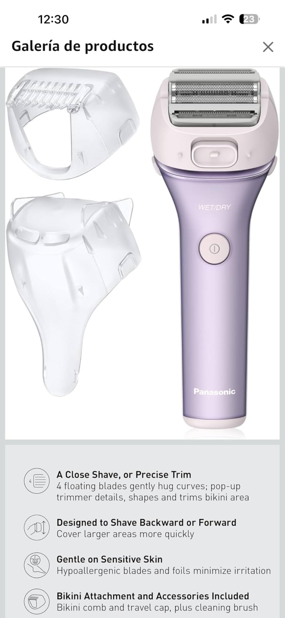 Panasonic Electric Shaver for Women, Cordless 4-Blade Shaver, Bikini Attachment, Pop-Up Trimmer, Wet-Dry Operation, Electric Razors for Women - ES-AWL8AV (Purple) customer photo 1