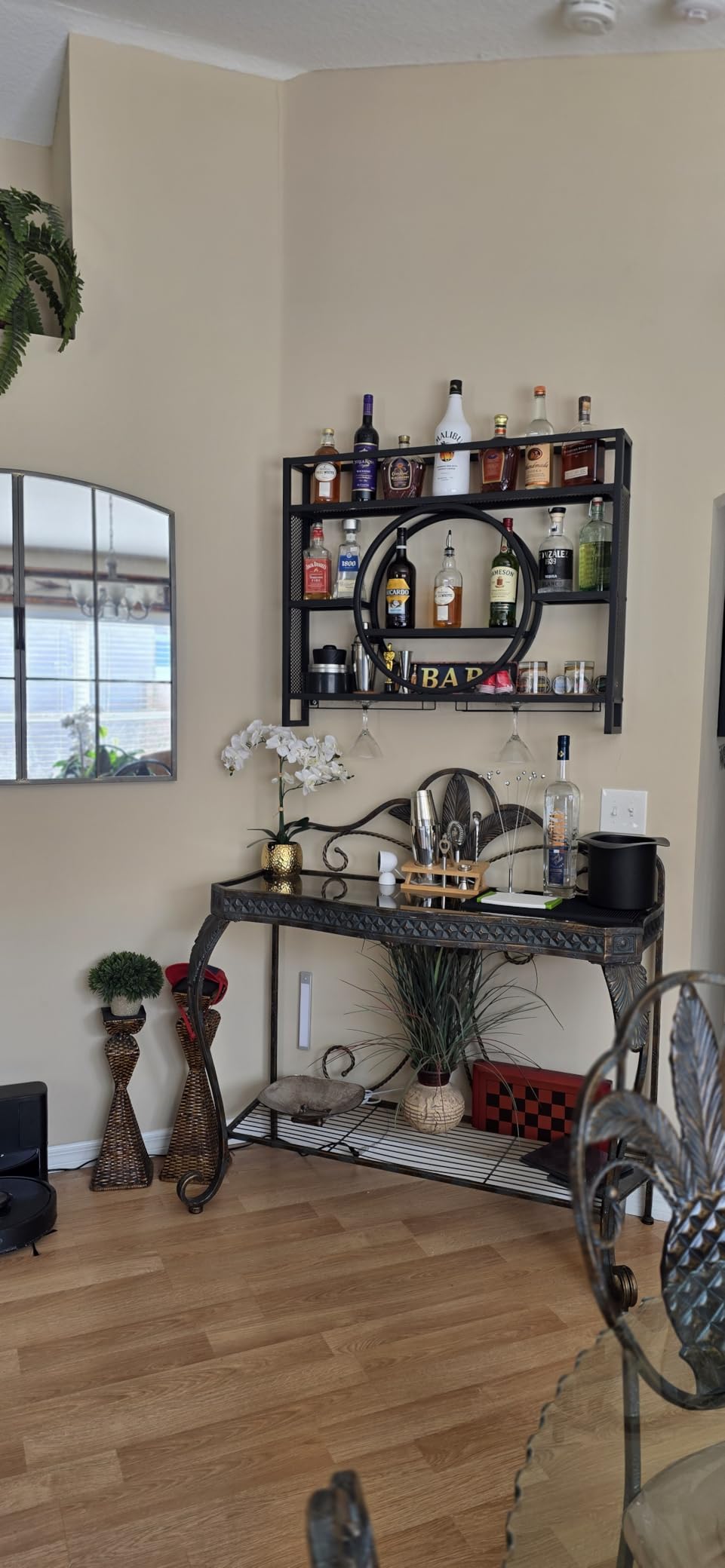 39 Inch Metal Wall Mounted Wine Rack, 3 Tier Bar Shelves with Glass Holder, Large Capacity Modern Liquor Shelves for Home Bar, Dining Room & Kitchen, Black customer photo 1