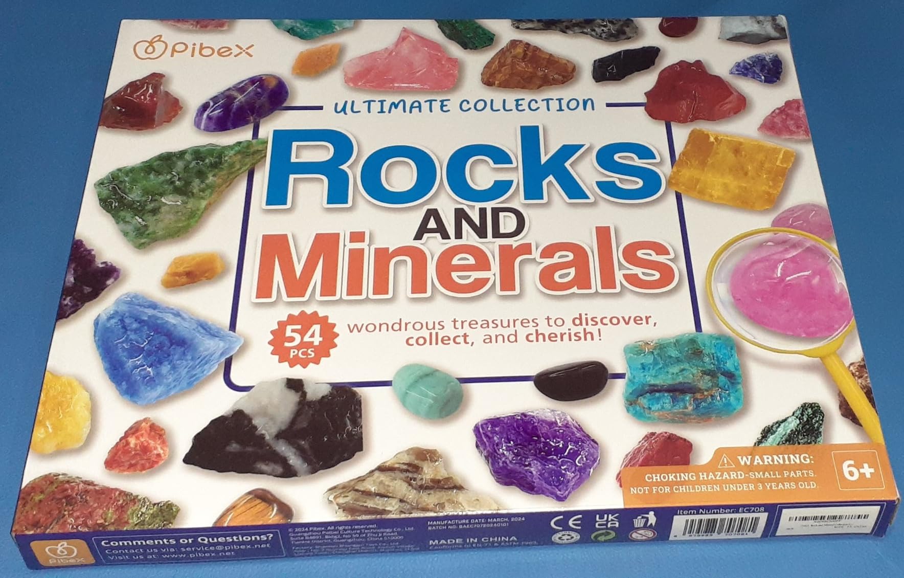 PIBEX Rock Collection Starter Kit, 54 Rocks & Minerals with Name Labels | 9 Polished Gems, 45 Crystals & Stones, Rock ID Cards, Learning Book, Collector Storage Box, Geology Gift for Kids Ages 8+ customer photo 1