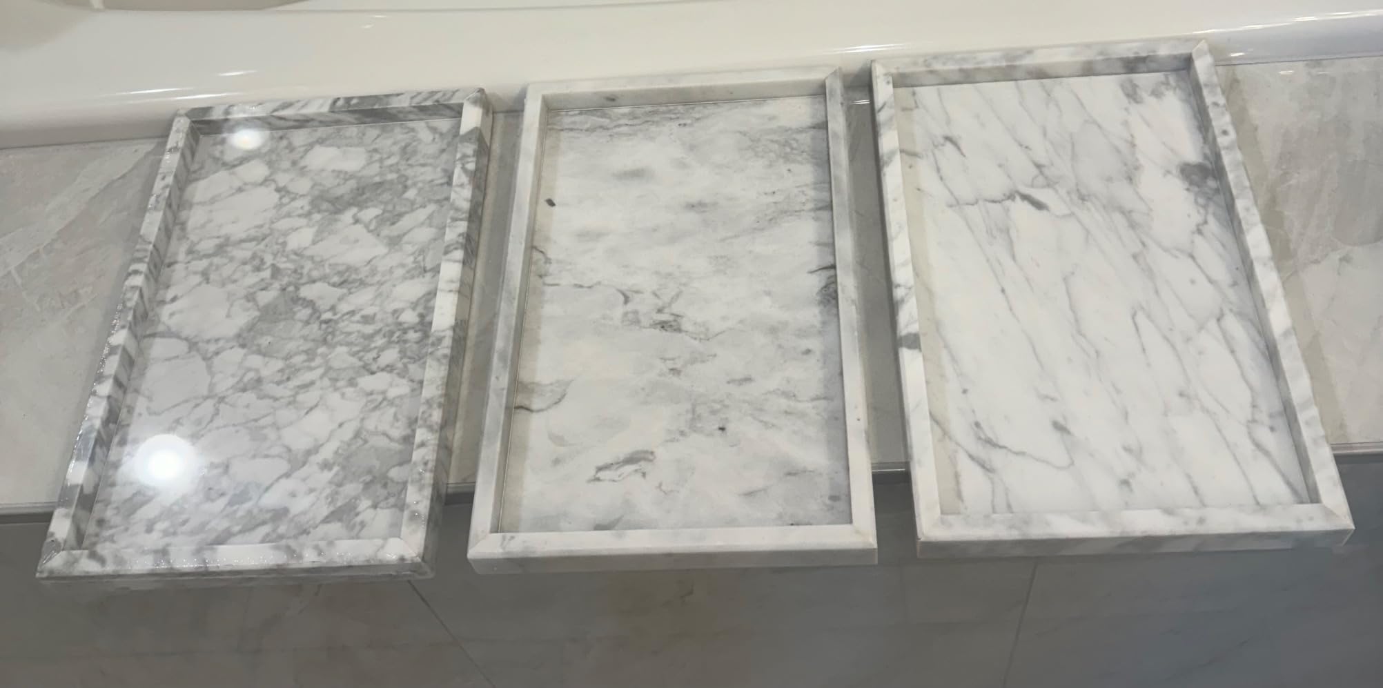 Real Natural Marble Tray for Bathroom, Vanity, Kitchen and Desktop, Rectangle Genuine Marble Stone Tray for Jewelry, Cosmetics, Candles, Lotion, Perfume and Home Decor customer photo 1