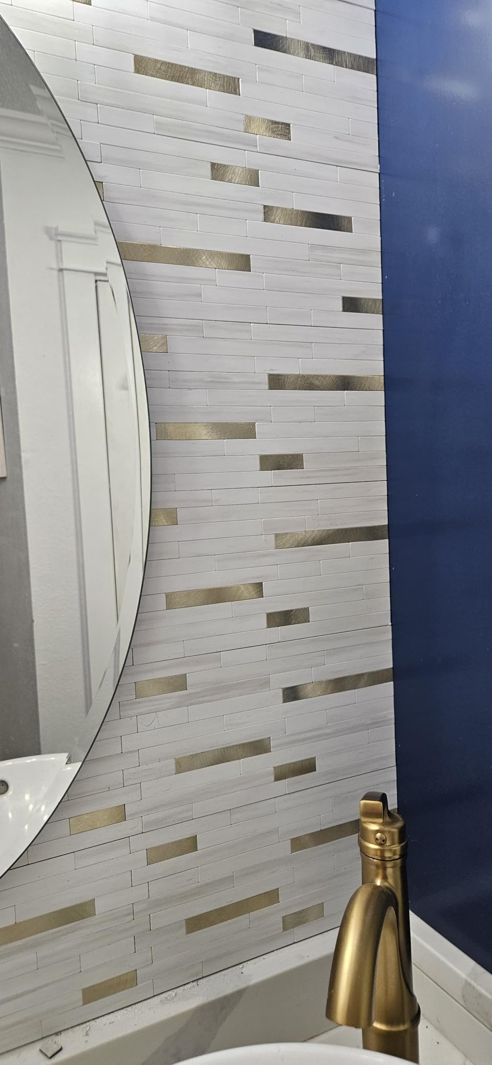 STICKGOO 20 Sheets Peel and Stick Backsplash Tile, Stick on Backsplash for Kitchen and Bathroom, White Marble Look PVC Mixed Metal Silver Self Adhesive Wall Tiles customer photo 1