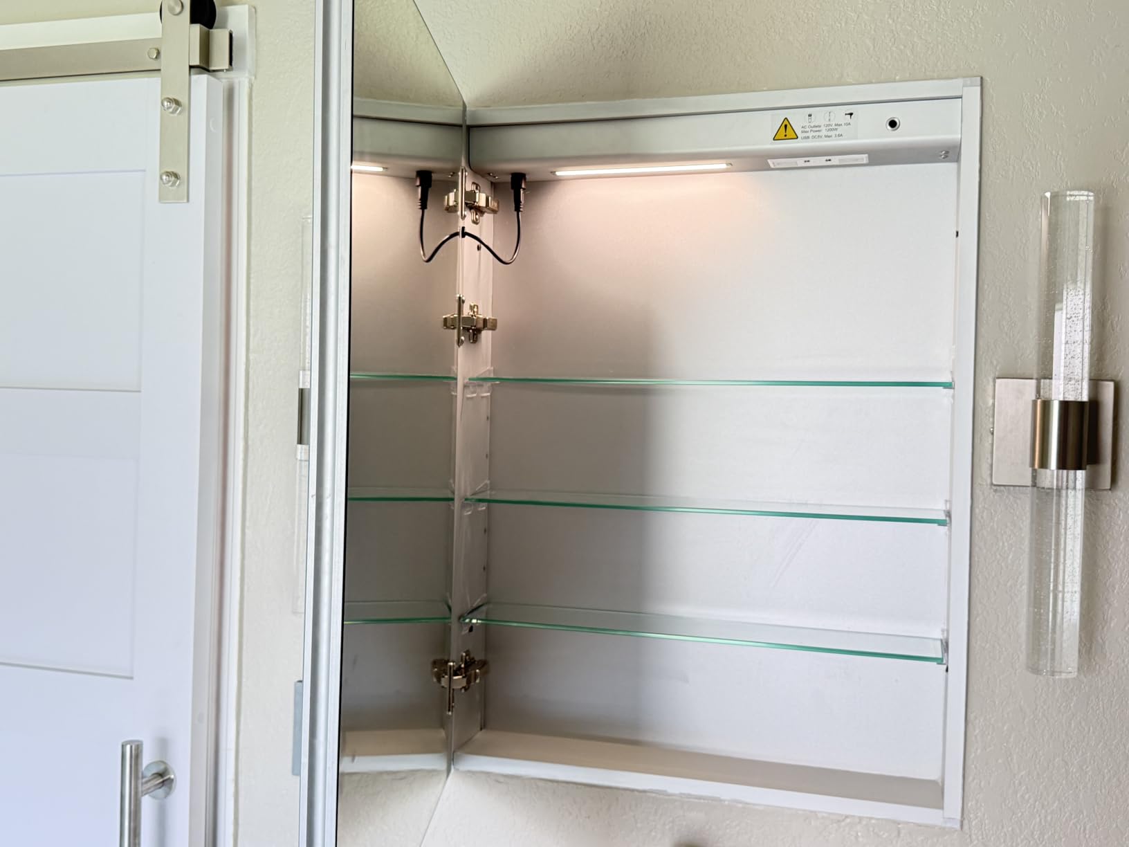 24x32 Inch Medicine Cabinet with Lights, AL Alloy Frame, Plug-in or Hardwired, Recessed or Wall Mount, Mirror Doors/3 Colors/Dimmable/Interior Sensor Light/Defog,2 Outlets &USBs,3 Shelves customer photo 2