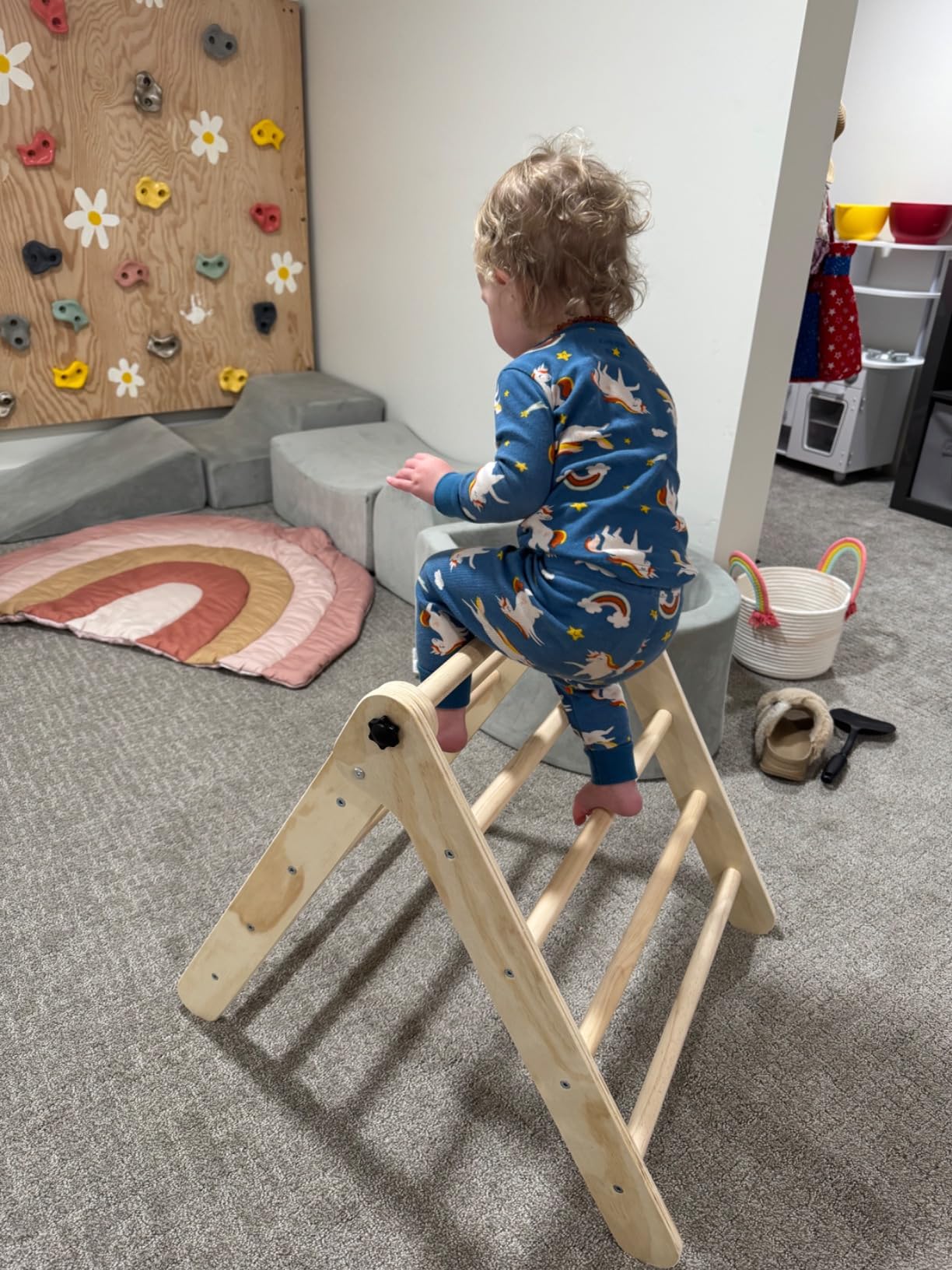 Pikler Triangle Set with Cushion, 7 in 1 Toddler Climbing Toys Indoor | Foldable Space-saving Design, Montessori-inspired Learning, Reversible Slide & Ramp, ASTM F963 Standards for Toddlers 18M-5Y customer photo 1