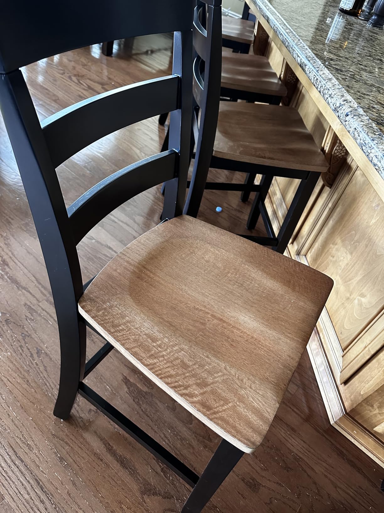 Signature Design by Ashley Gesthaven Counter Height Barstools, Set of 2 | Contoured mango veneer seats, Slate blue solid wood legs, Adjustable levelers, 24.25 in seat height customer photo 2