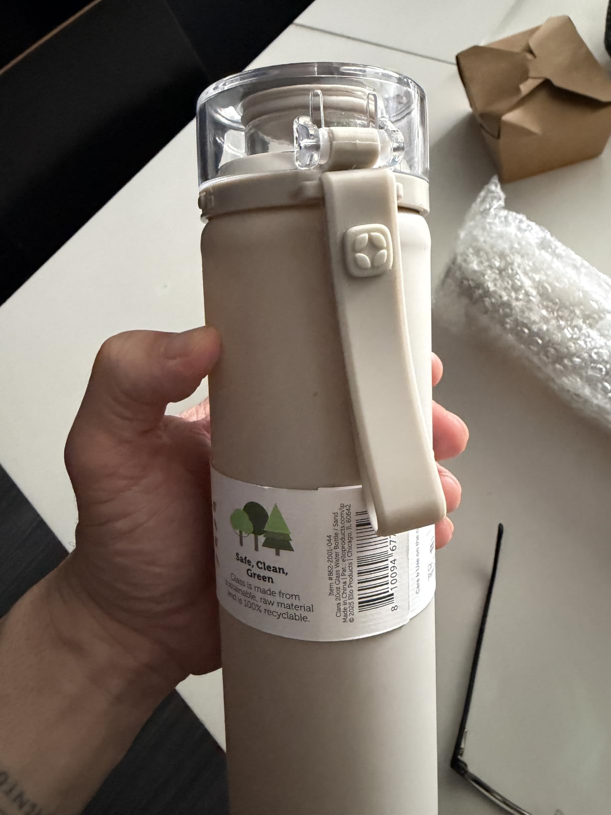 Ello Syndicate 20oz Glass Water Bottle with Flip Lid and Sleeve, Cashmere customer photo 1