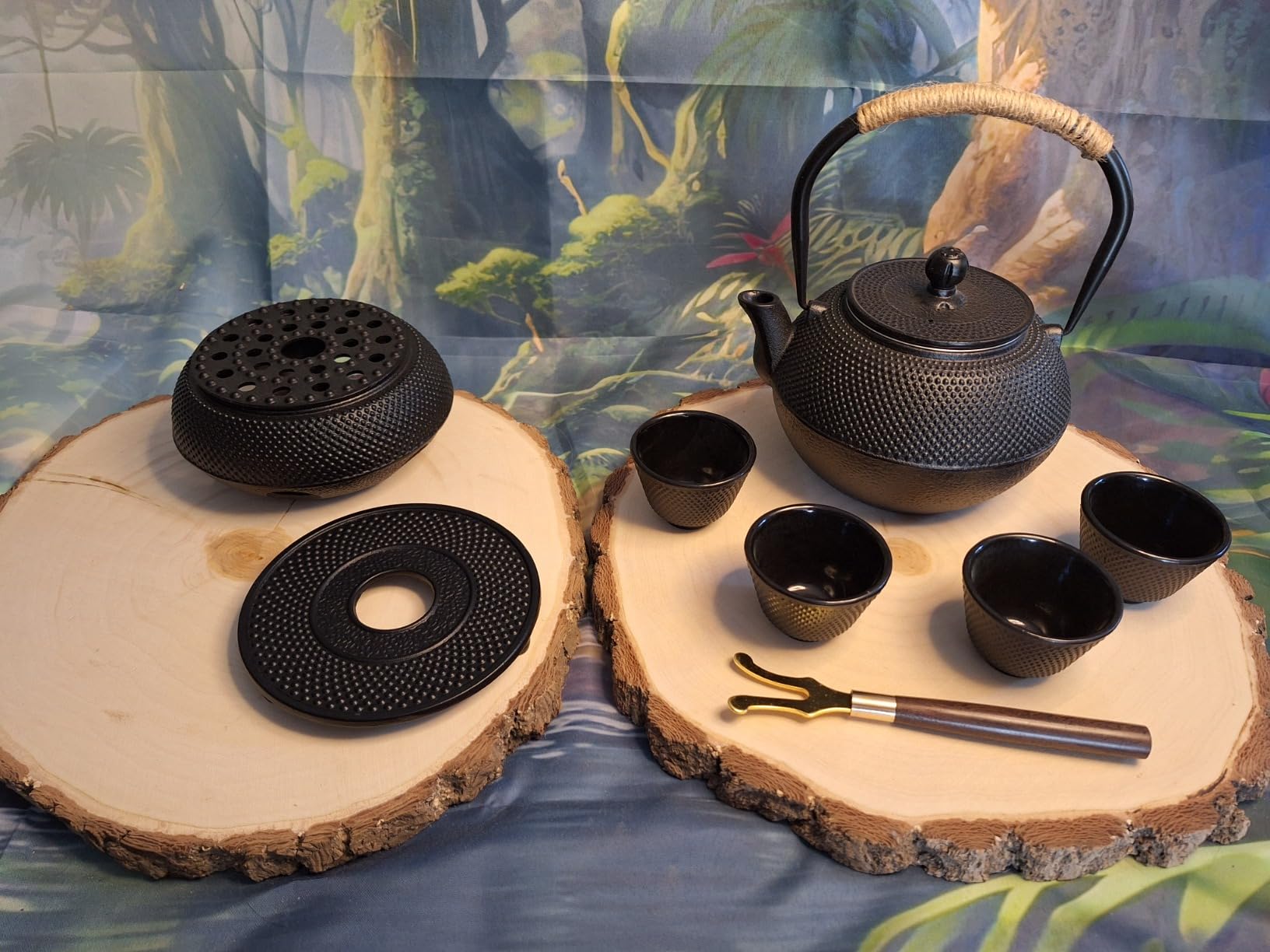 YJX 40.6oz Cast Iron Teapot Set with Warmer, Japanese Tea Set for Stovetop, 1200ml Black Tea Pot and Tea Cups Set customer photo 2