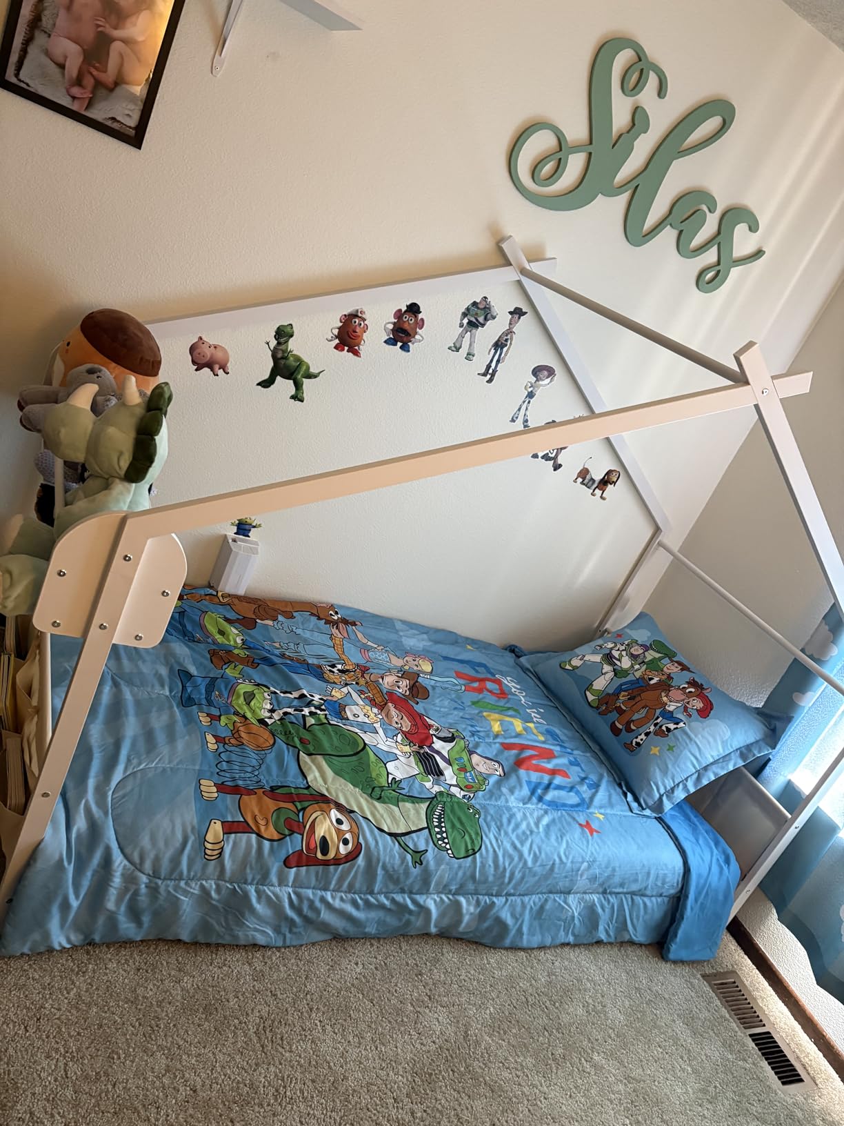 Timy Twin Size Montessori House Bed for Kids with Storage Rack and Caddy | House Shape Bed, Metal Floor Bed Frame for Boys and Girls, No Box Spring Needed, White customer photo 2