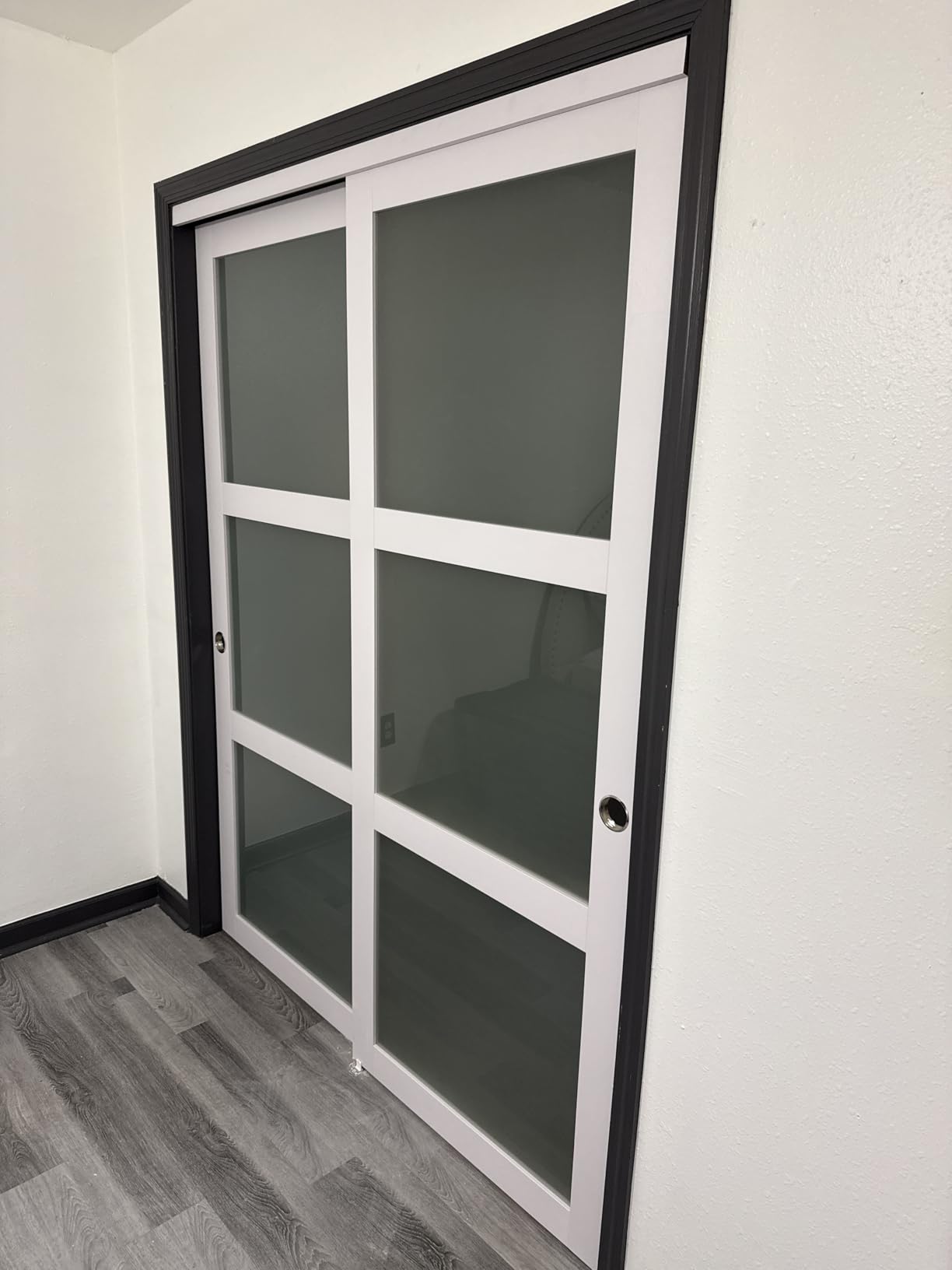 EaseLife 48x80 in (Double 25in) Sliding Closet Door for Bedroom, 3-Lite Frosted Glass Sliding Door with Hardware Track Kit & Floor Guide, Preassembled Door Panel, MDF White Pocket Doors customer photo 2