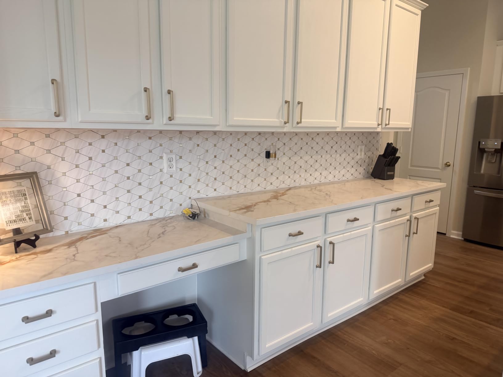 STICKGOO 10 Sheets Peel and Stick Backsplash, Polished Dolomite PVC Mixed Metal Gold Kitchen Backsplash, Stick on Backsplash Wall Tiles for Kitchen, Bathroom, RV customer photo 2