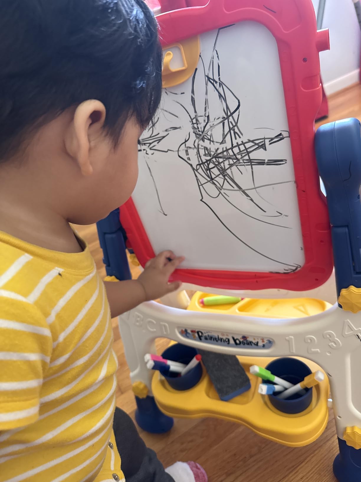 Kids Easel for Toddlers Age 3-4 Art Magnetic White Board & Chalkboard Double Side Adjustable Stand Art Easel Drawing Writing Learning Educational Toys for 3 4 5 Year Boys Girls Birthday Gifts customer photo 2