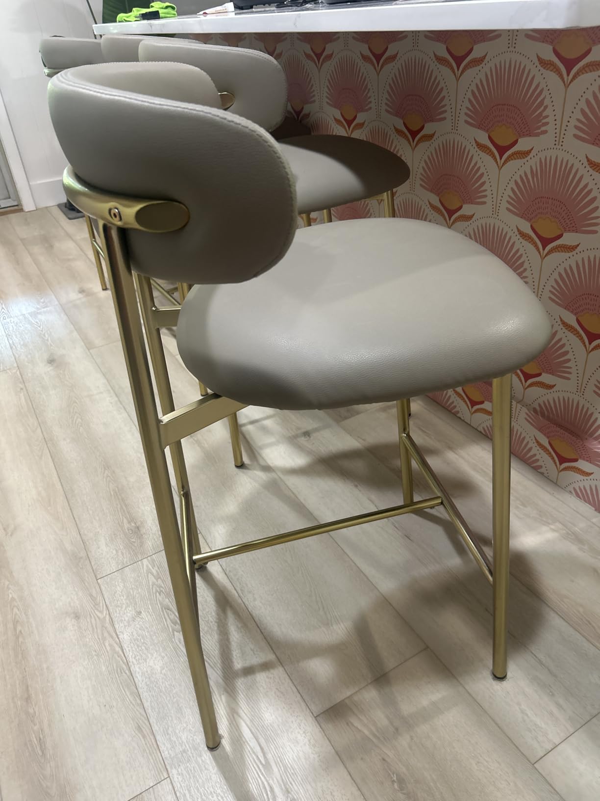 Meridian Furniture 995Taupe-C Lupita Collection Modern Contemporary Counter Stool with Soft Taupe Vegan Leather, Brushed Gold Metal Frame, 20.5 W x 19 D x 36 H, Taupe, Set of 2 customer photo 1
