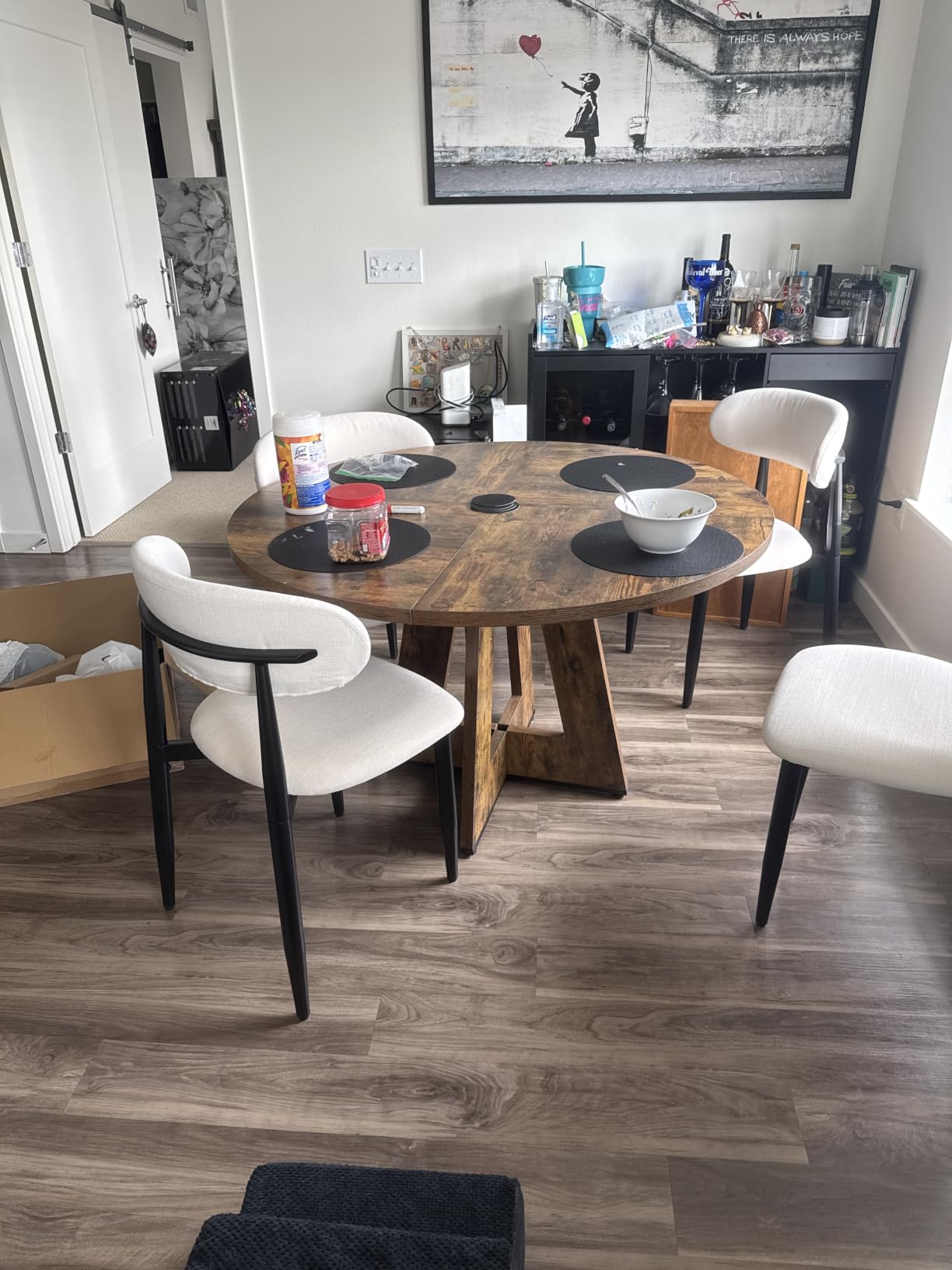 LITTLE TREE Round Dining Table for 4-6 People, 47 Inches Dining Room Table with Wooden Pedestal Base, Brown Dinner Tables, Circle Kitchen Tables for Dining Room, Kitchen, Living Room(Table Only) customer photo 1
