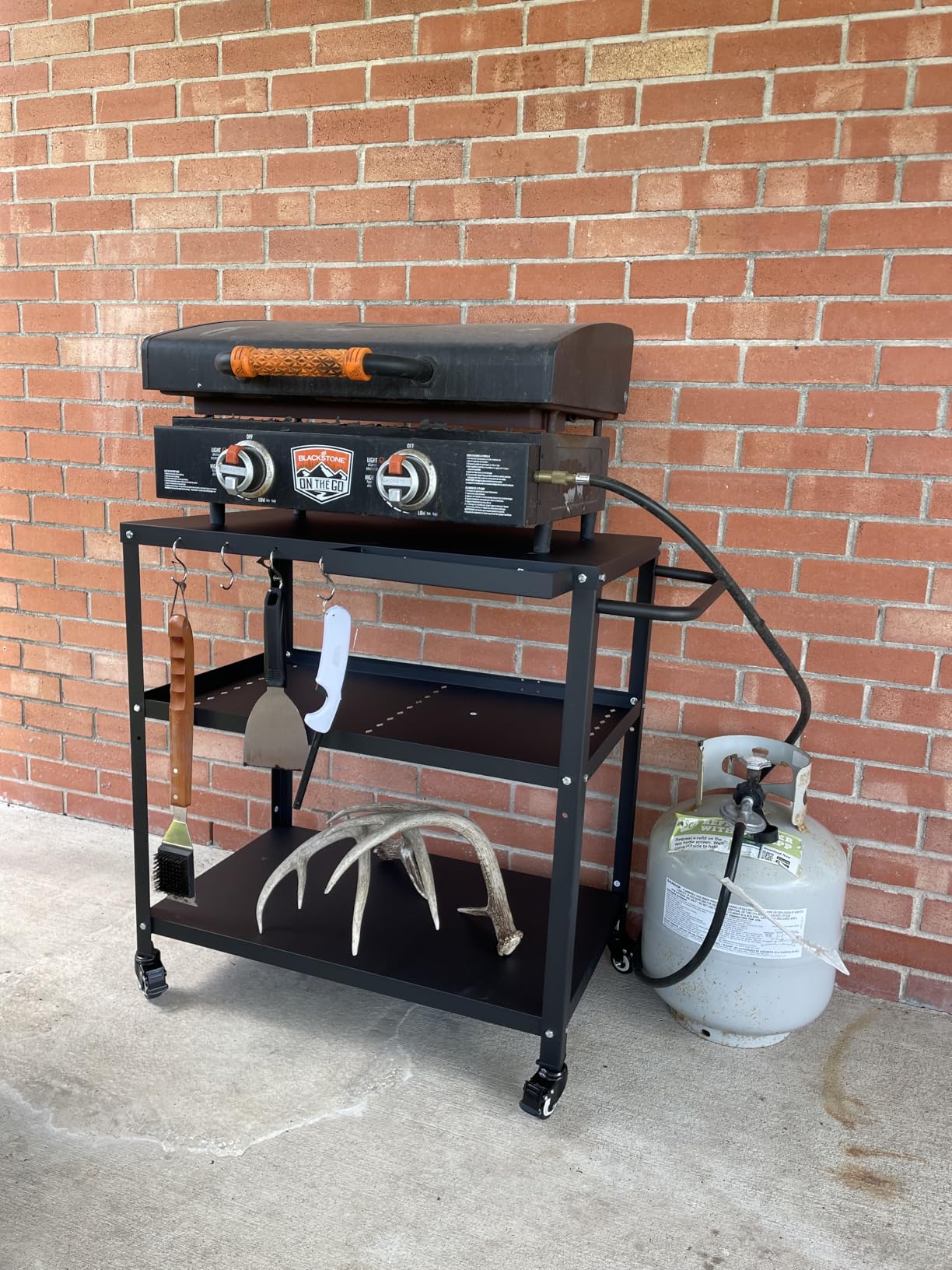 Outdoor Grill Cart Table, Indoor and Outdoor Pizza Oven Table, with 4 Movable Total Lock Casters, Hooks, Side Handle Multifunctional (Black) customer photo 2