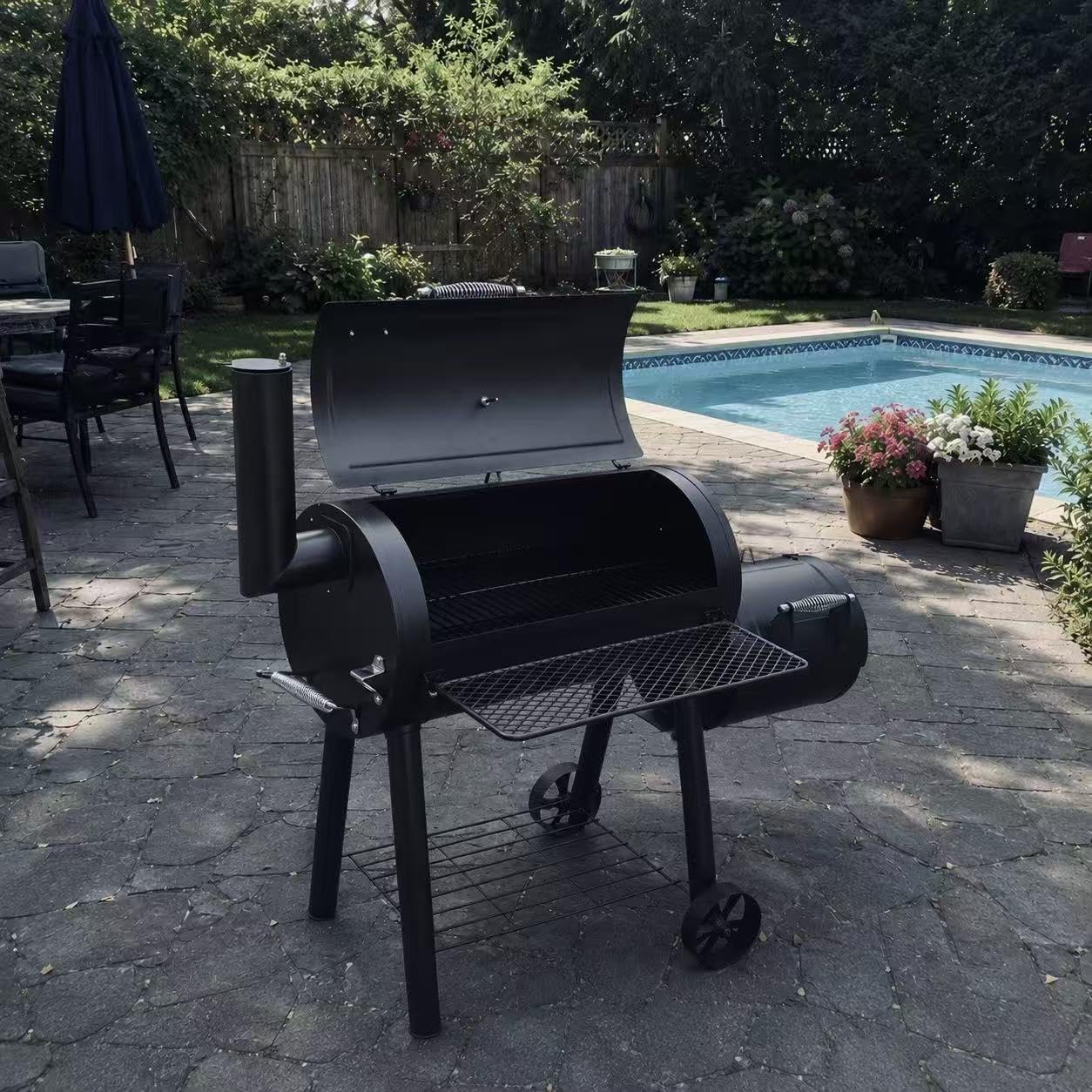 Captiva Designs Charcoal Vertical Smoker Grill and Offset Smoker Grill Combo, Extra Large Outdoor Barrel BBQ Meat Smoker with 5 Removable Smoking Grates & Built-in Hooks for Various Meat Foods customer photo 1