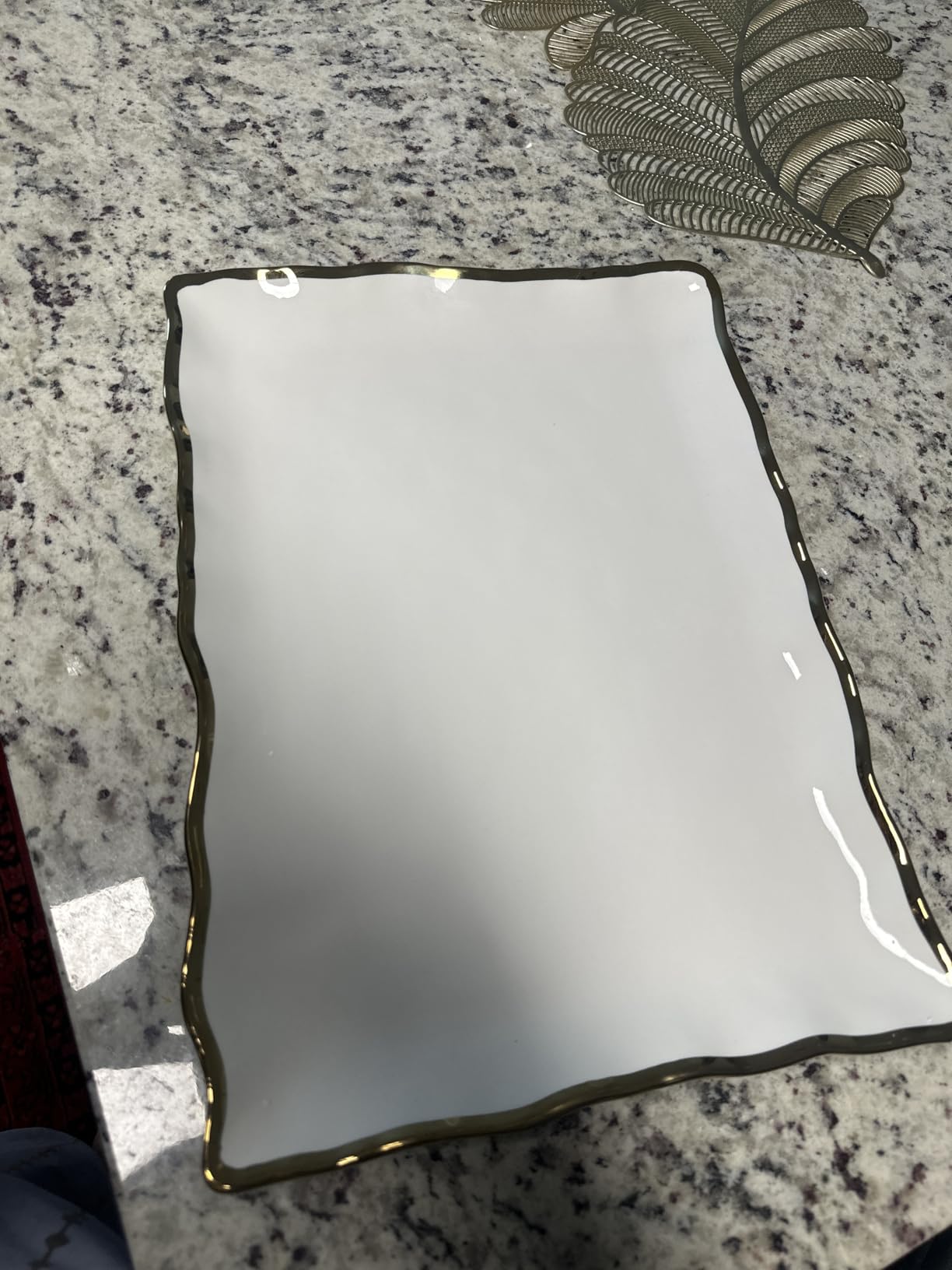 Regency Gold Porcelain Rectangular Platter with Scalloped Edges, Metallic Gold Rim, 16x11.75in customer photo 1