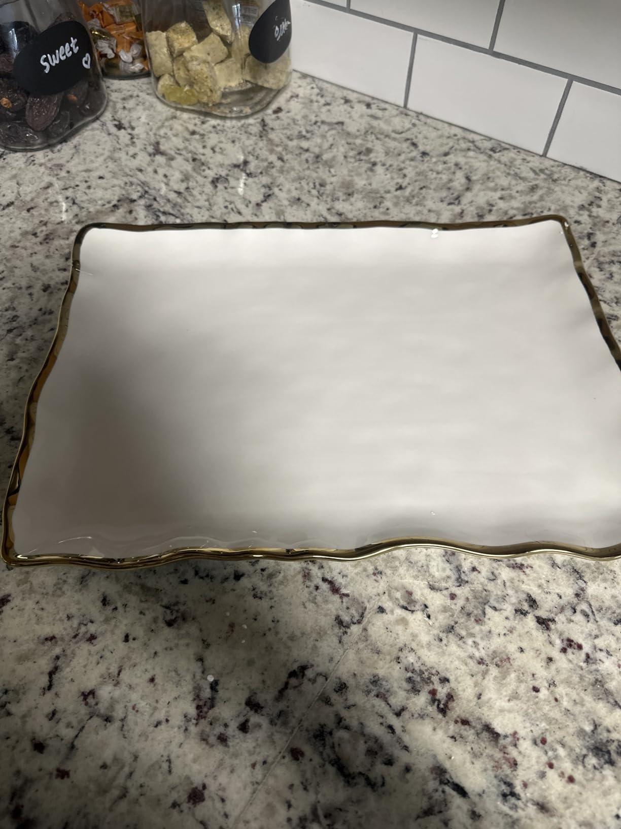 Regency Gold Porcelain Rectangular Platter with Scalloped Edges, Metallic Gold Rim, 16x11.75in customer photo 2