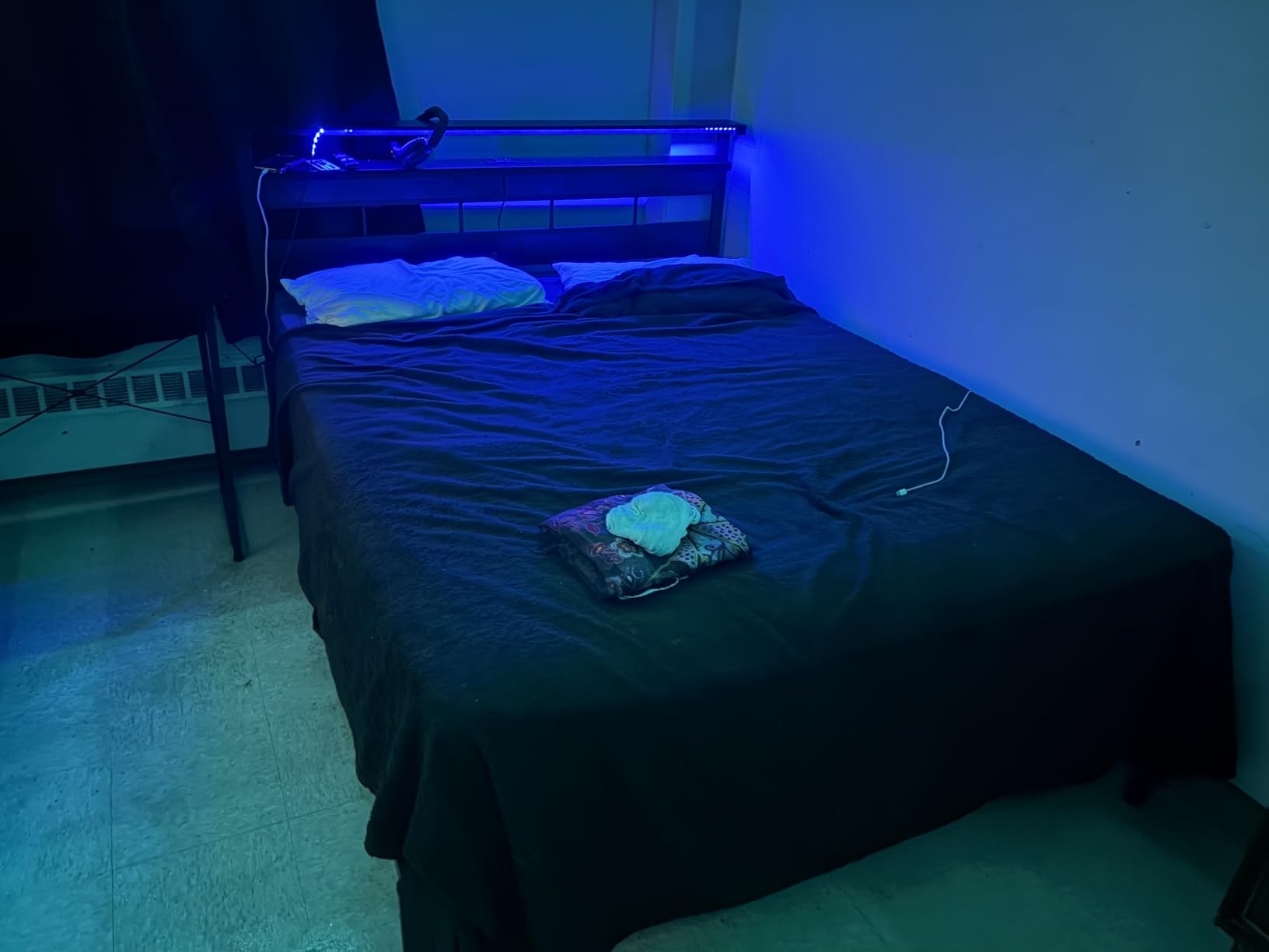 Furnulem Twin Bed Frames with Charging Station and LED Lights, Black Oak | Heavy Duty Metal Slats Support, 2-Tier Wood Shelf Storage Headboard,USB & Type-C Ports,Noise-Free,No Box Spring,Easy Assembly customer photo 1