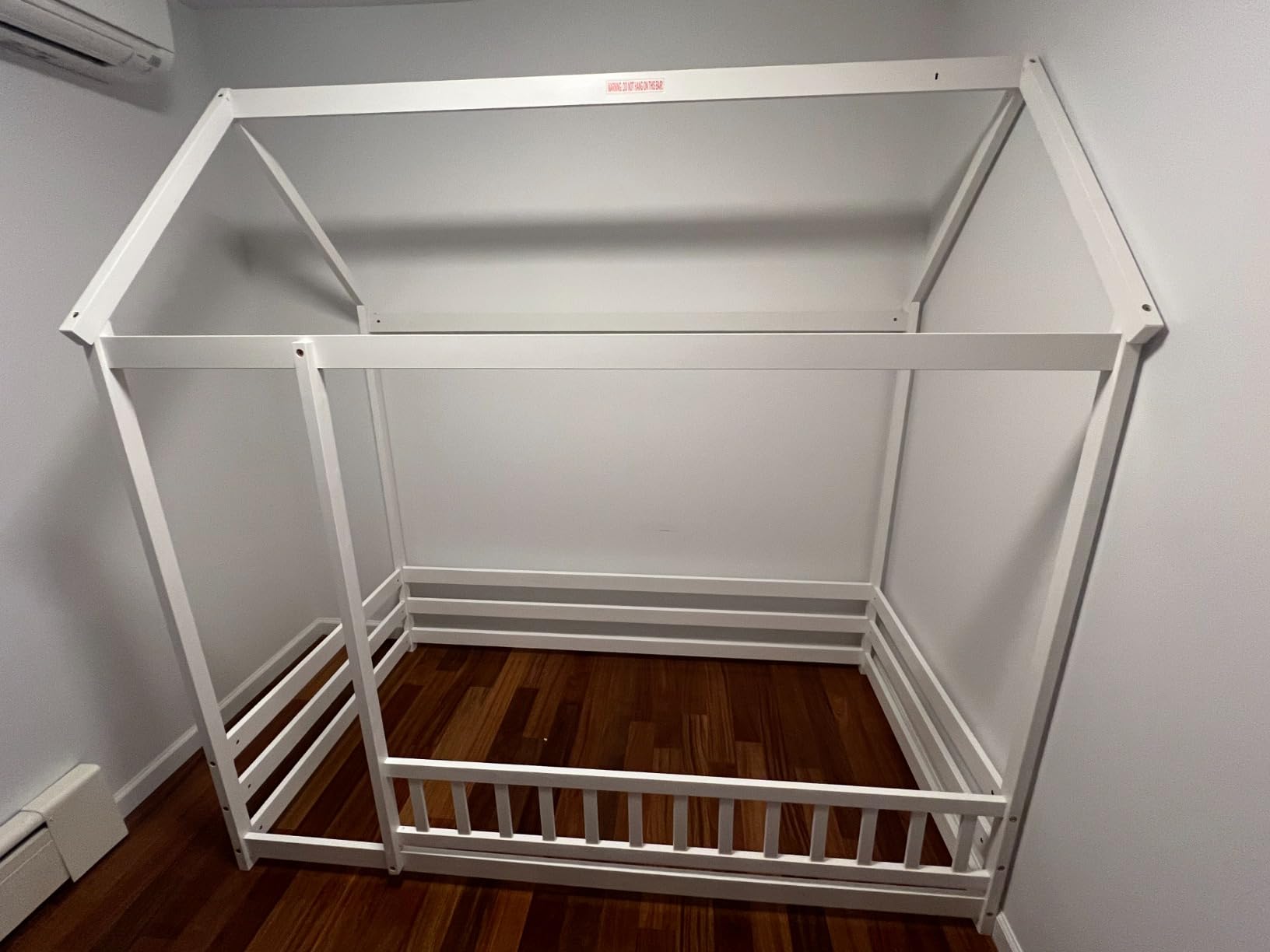 KOMFOTT Twin Size Floor House Bed, Wooden Montessori Bed with Roof & Full-Length Safety Guardrail, Floor Playhouse Bed Frame for Kids, Girls, Boys (Grey) customer photo 1