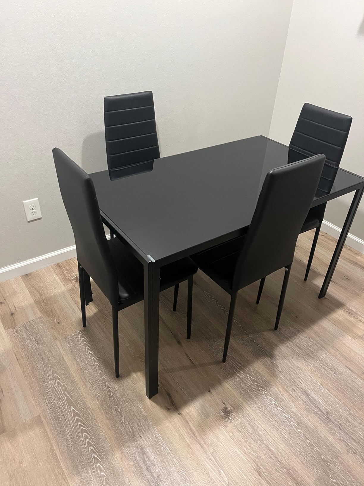 Gizoon 3 Piece Glass Dining Table Set, Kitchen Table and Chairs Set for 2, PU Leather Modern Room Sets, Small Dining Table Sets, Space Saving Table and Chairs Set for Home, Kitchen, Living Room, Black customer photo 1