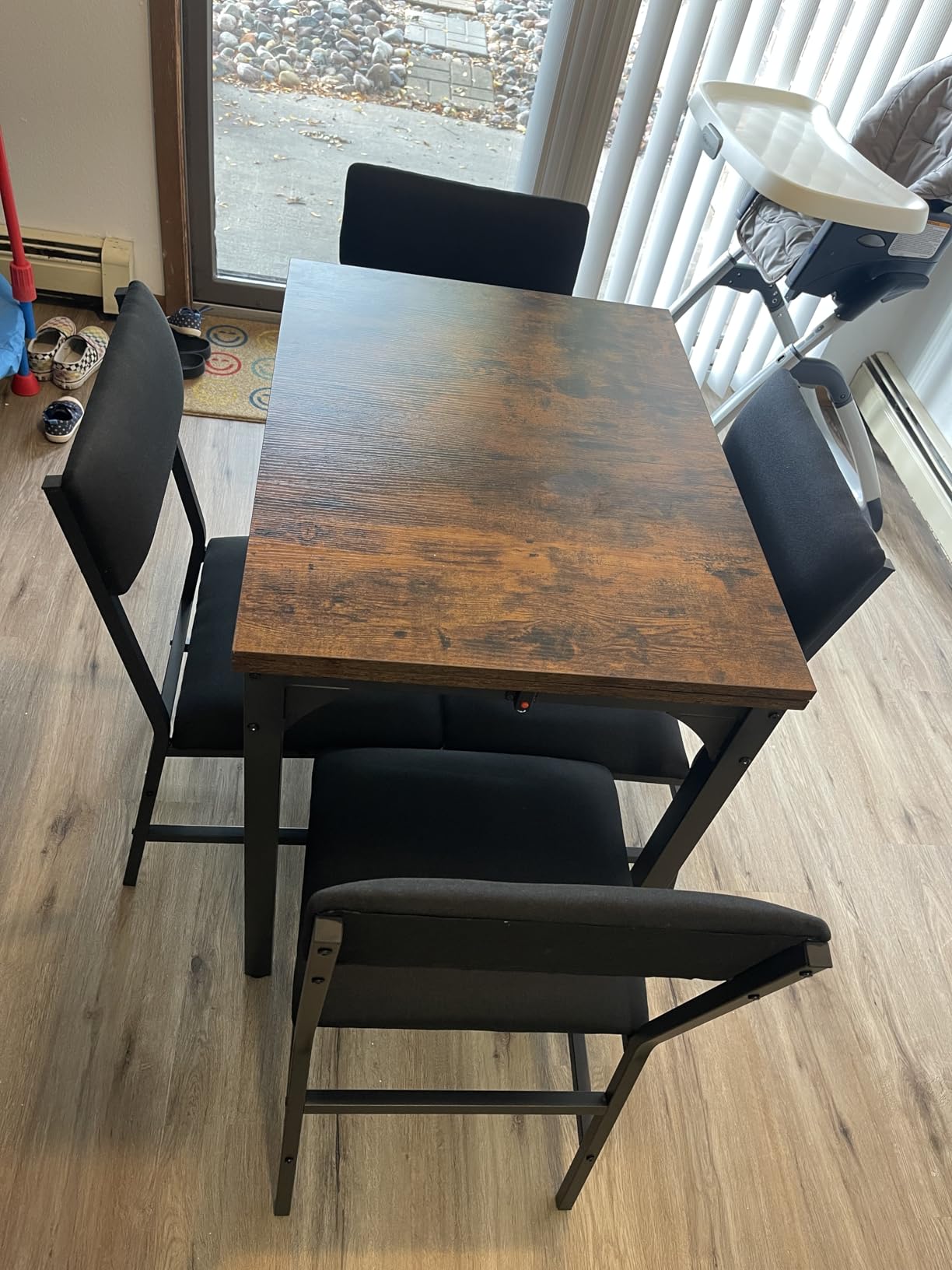 HUAHUU Dining Table Set for 4, Extendable Kitchen Table Cushion Chairs Set of 4, Rectangle Dining Table with Metal Frame & MDF Board, Folding for Small Apartment Saving Space, Black customer photo 1