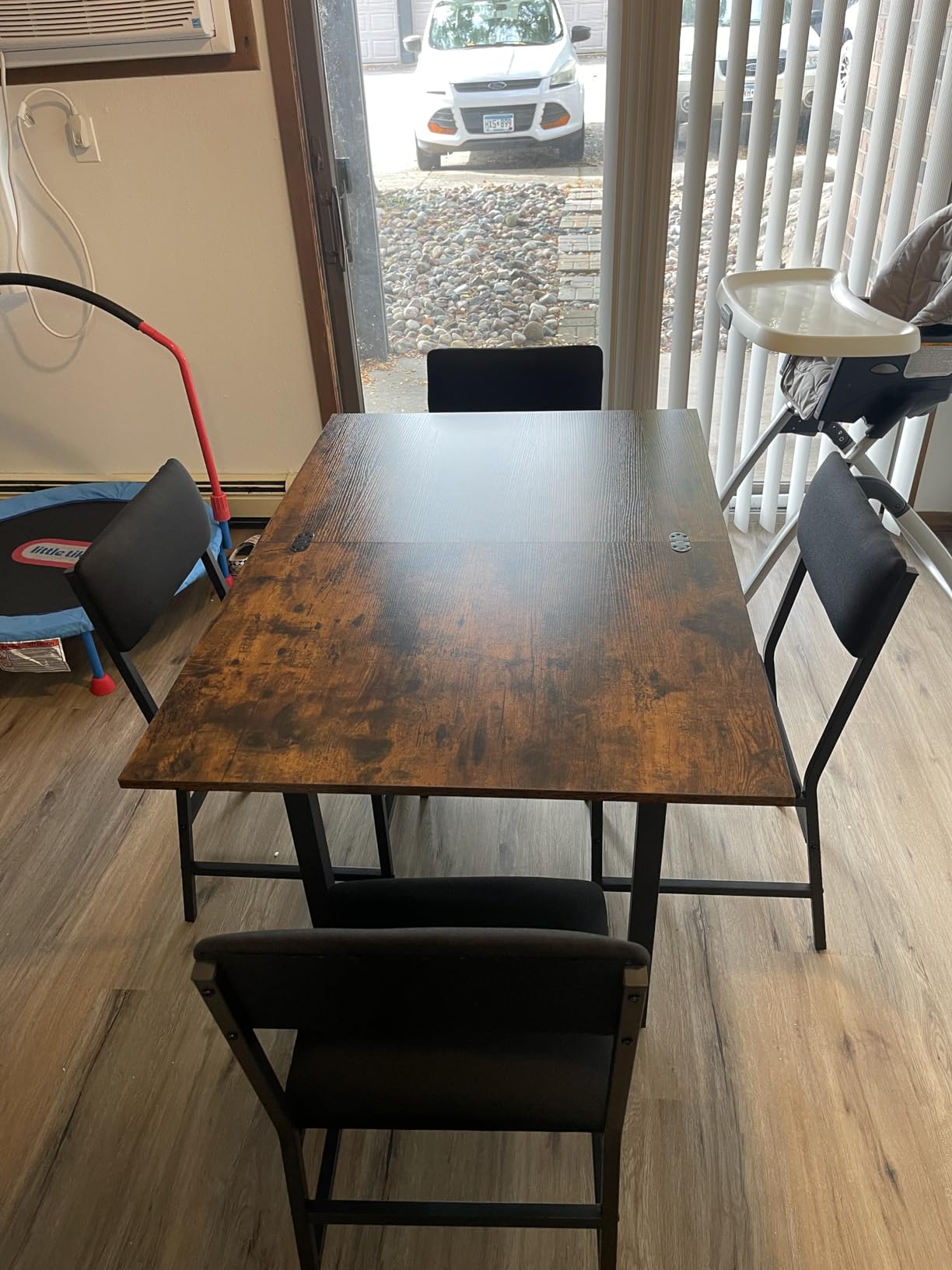 HUAHUU Dining Table Set for 4, Extendable Kitchen Table Cushion Chairs Set of 4, Rectangle Dining Table with Metal Frame & MDF Board, Folding for Small Apartment Saving Space, Black customer photo 2