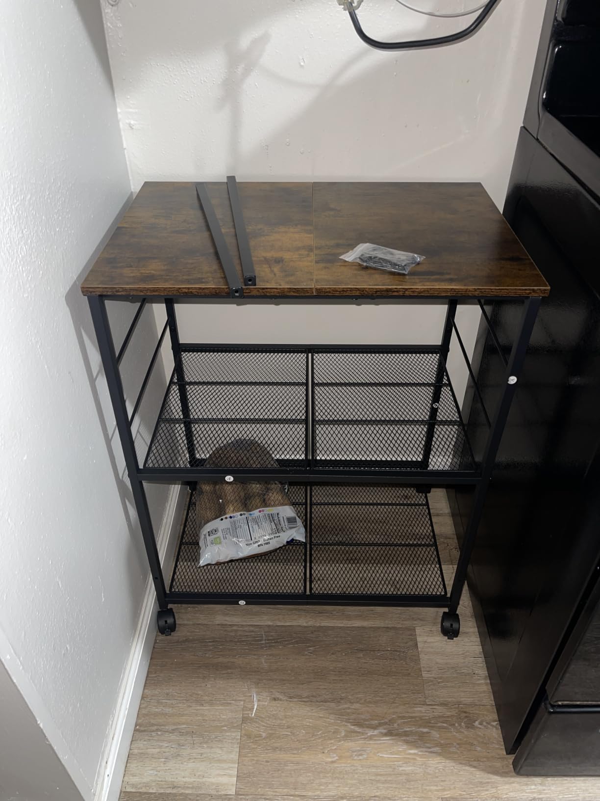 ThreeHio Rolling Kitchen Microwave Cart, 3 Tier Microwave Table Stand with Storage, Kitchen Utility Cart on Lockable Wheels, Small Coffee Cart Shelf Rack Organizer for Living Room Office, Balcony customer photo 2