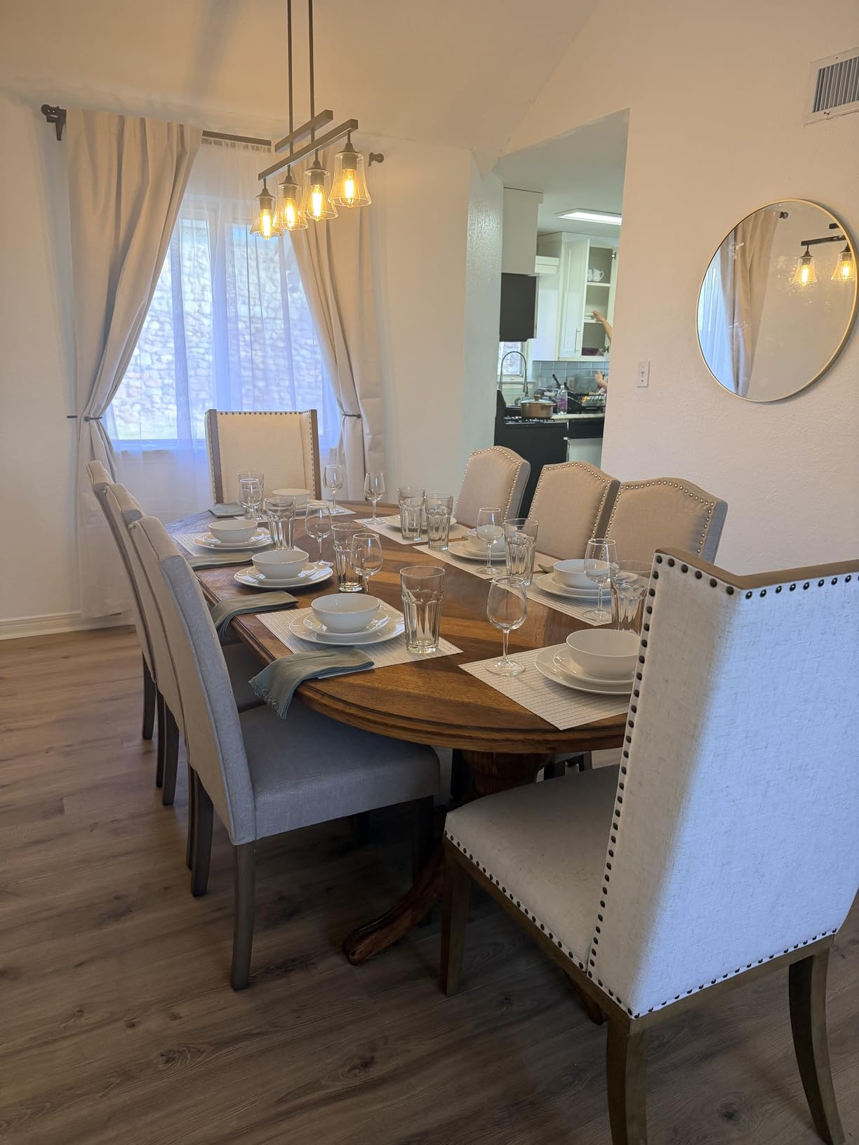 Wingback Dining Chairs Set of 2, Uphosltered Linen Kitchen Chairs with High Back, Solid Wood Accent Side Chair for Dining Room/Bedroom/Living Room, Linen White customer photo 2