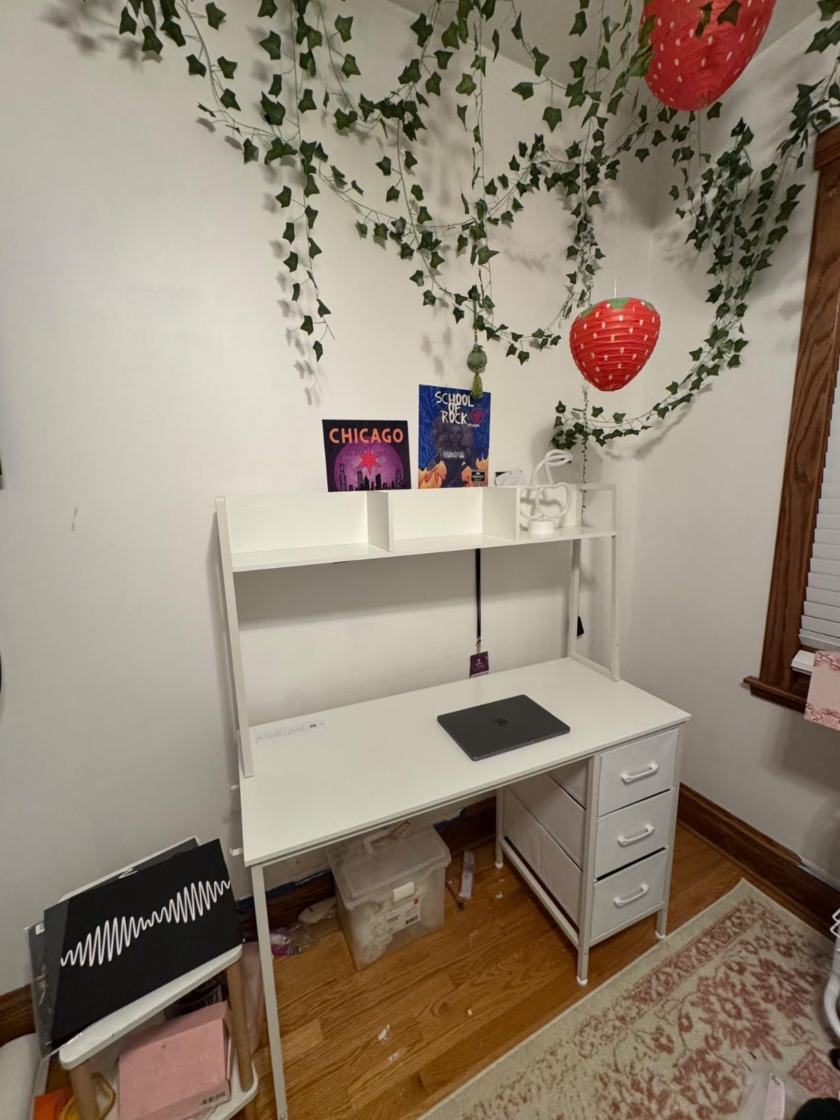 DLisiting White Computer Desk with Hutch & Drawers - 47 Inch Modern Study Writing Office Desk with 3 Storage Drawers and Power Outlets for Bedroom Home Office customer photo 2