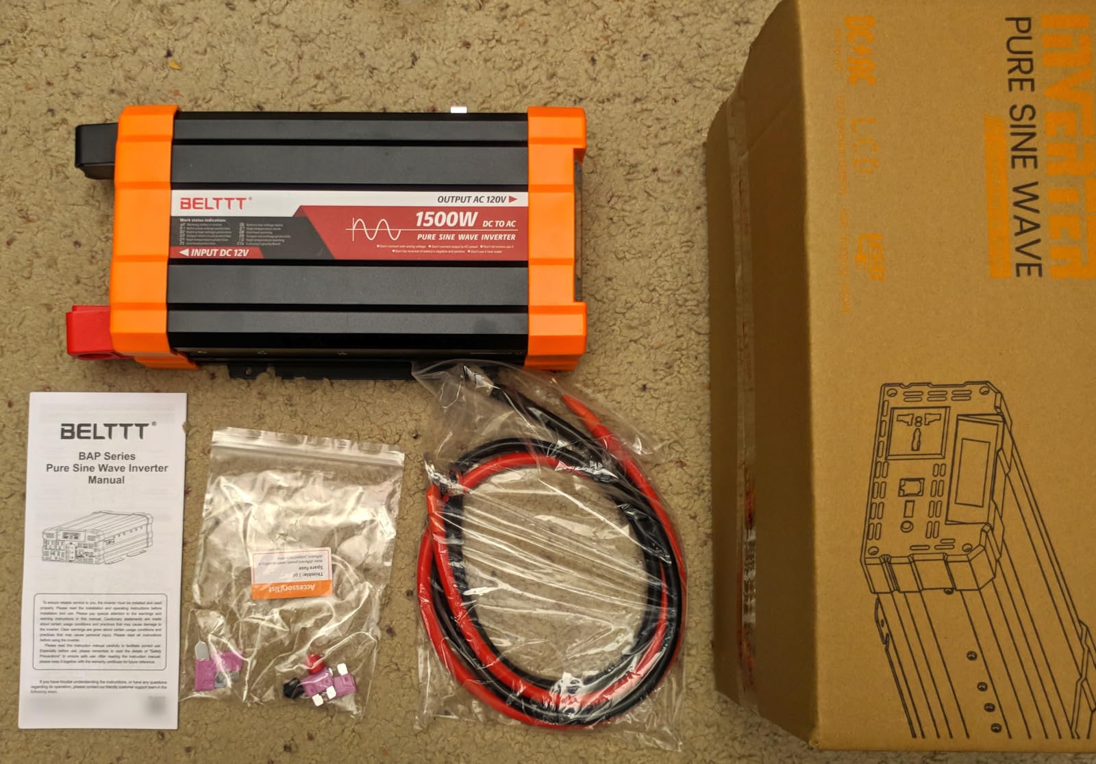 BELTTT 1500W Pure Sine Wave Inverter 12V to 120V AC, Inverter 12V to 110V Converter for Solar, Off-Grid, RV, Truck, Power Inverter with Dual AC Socket, 5V 2.1A USB, Surge 3000W, Smart LCD Display customer photo 2
