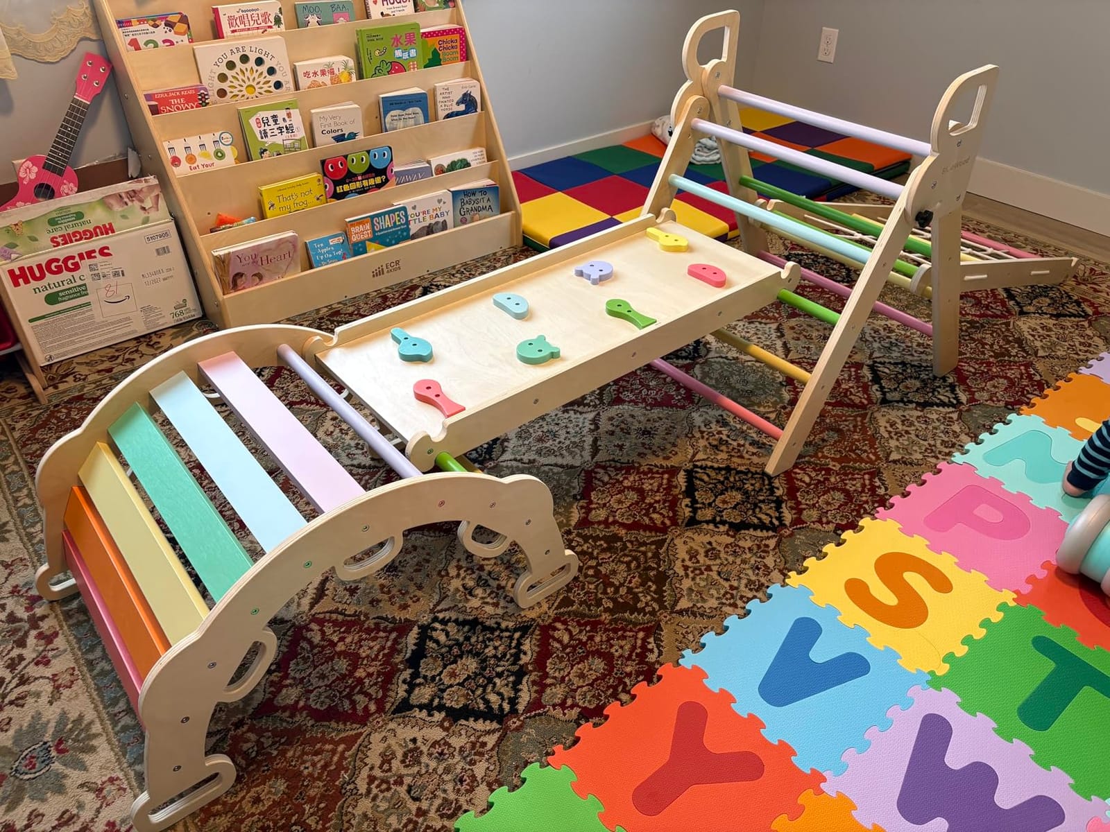 BlueWood 8-in-1 Pikler Triangle Set, Toddler Climbing Toys Indoor, Rainbow customer photo 2