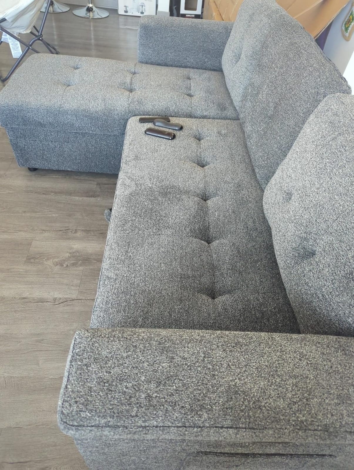 Naomi Home L-Shaped Microfiber Sleeper Sectional Sofa, Gray | Convertible Sofa With Pull-Out Bed, USB Ports, Hidden Storage And Reversible Chaise customer photo 2