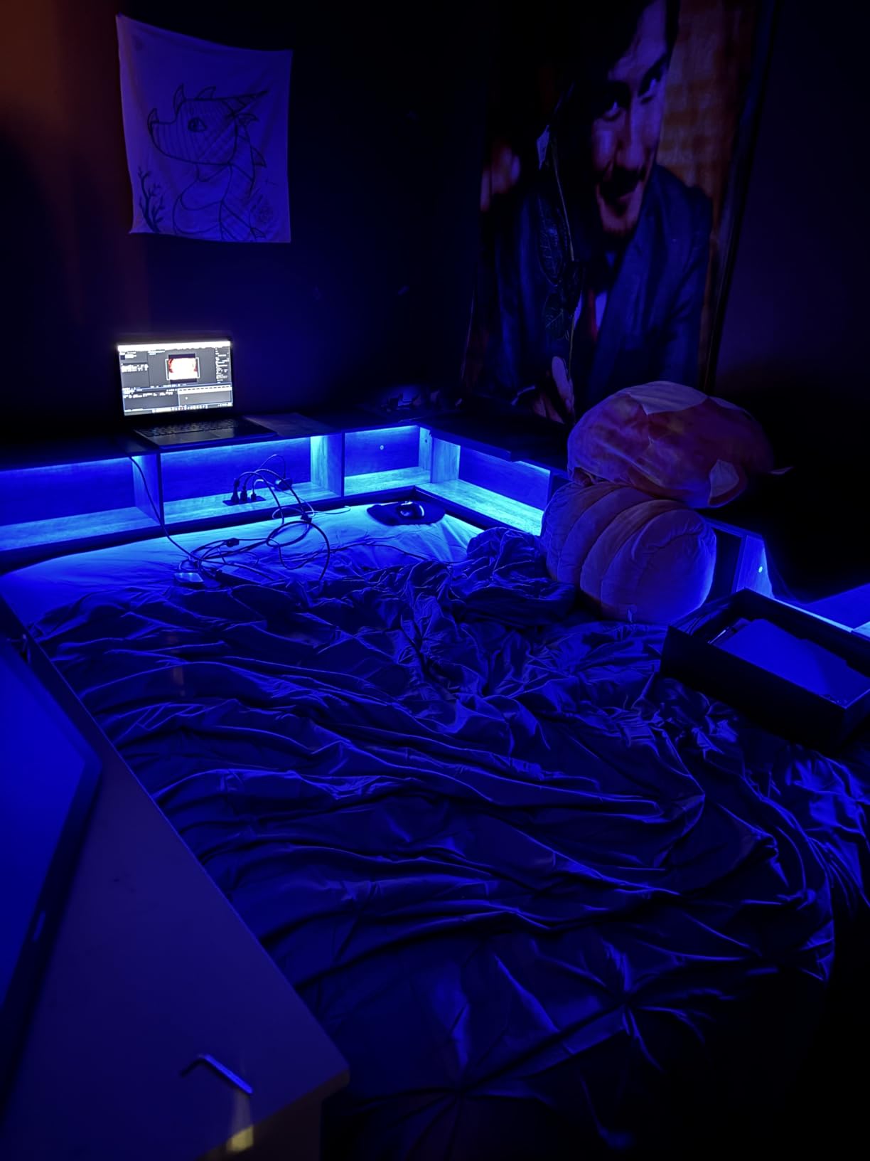 DICTAC Corner Twin Bed Frame with Bookcase Storage and 2 Drawers Twin Size Corner Platform Bed Frame with Led Lights and Charging Station,Modern Metal Daybed for Kids Teen with Storage,Oak Gray customer photo 2