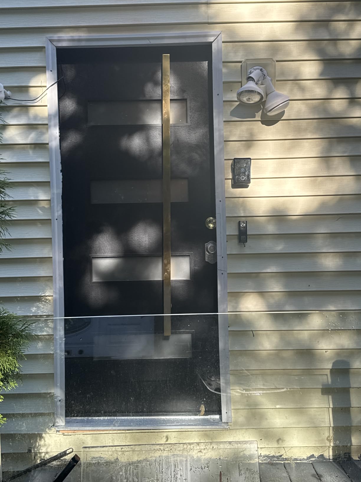 36 x 80 Fiberglass Entry Door with Brickmould, Frosted Glass, Black Finished Knock-Down Fiberglass Door - Contemporary Style for Home's Front Entrance, Right Hand Inswing with Vinyl Frame customer photo 2