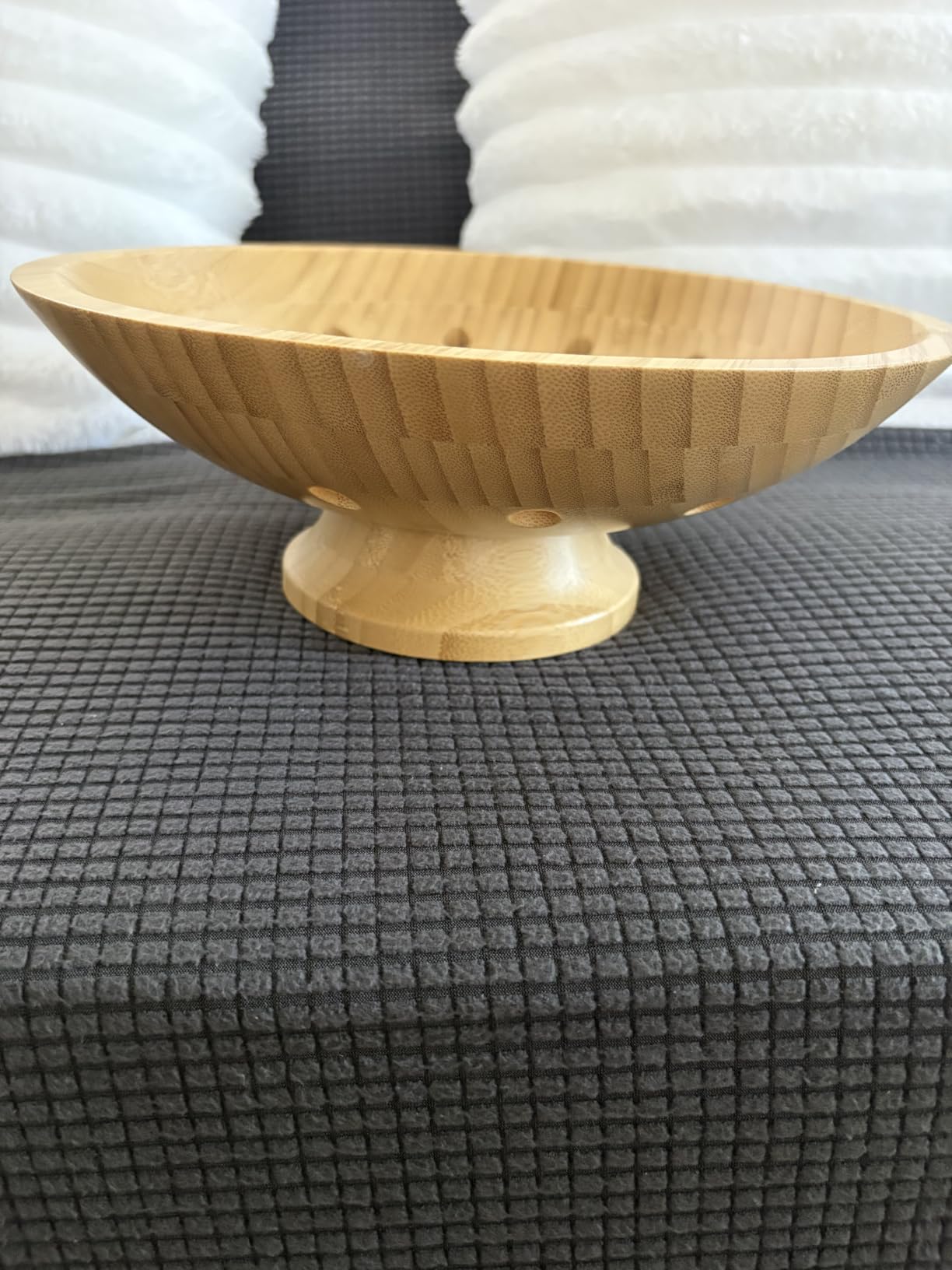 Wooden Fruit Bowl for Kitchen Counter, Bamboo Pedestal Fruit Basket, Vented | Keeps Produce Fresh Longer, Airflow Holes Reduce Trapped Moisture, Anti Slip Base, Holds Bananas and Vegetables customer photo 2