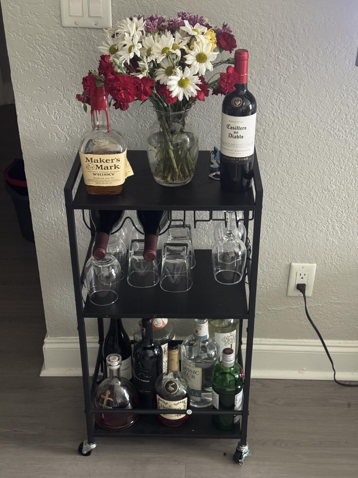TUTOTAK Bar Cart, Home Bar Serving Cart with 3-Tier Shelf, Drink Cart with Wine Rack, Glass Holder, Rolling bar carts for the Home, Living Room, Brown BC01BB035 customer photo 2