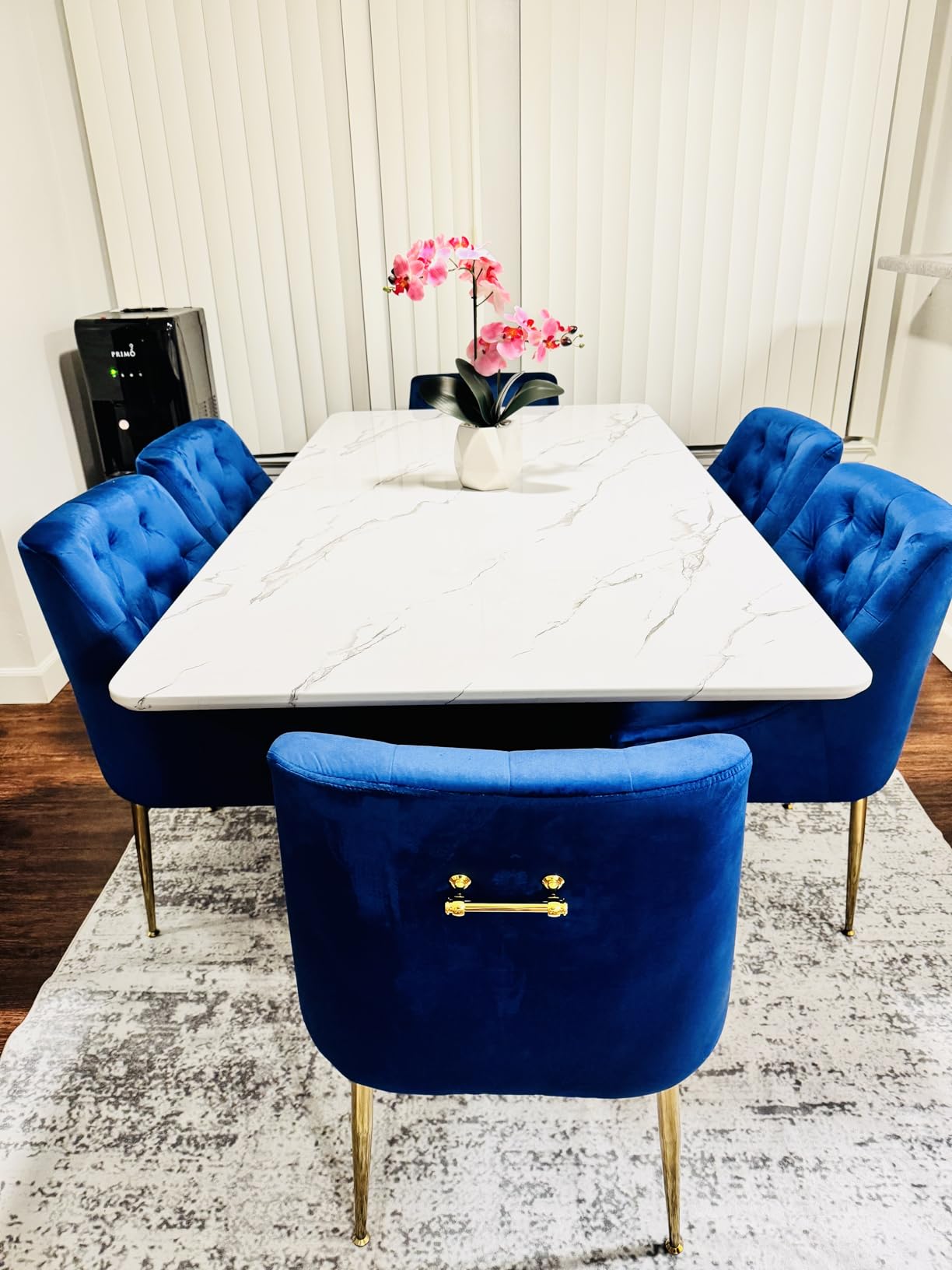 Morden Fort Marble Dining Table for 6 with Fluted Base and White Marble Top, Rectangle, Faux Marble with Gold Trim customer photo 1