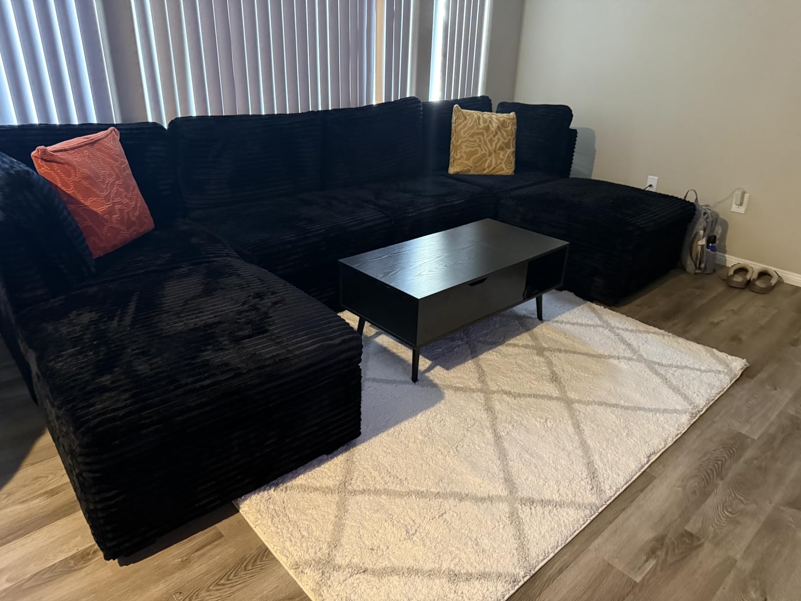 ovios Modular Sectional Sofa Couch with Sofa Bed U-Shape Chaise, Comfy Plush Corduroy Cloud Couches, Modern Luxury Deep Seat Sofas Set for Living Room, 7-Seater, Black customer photo 2