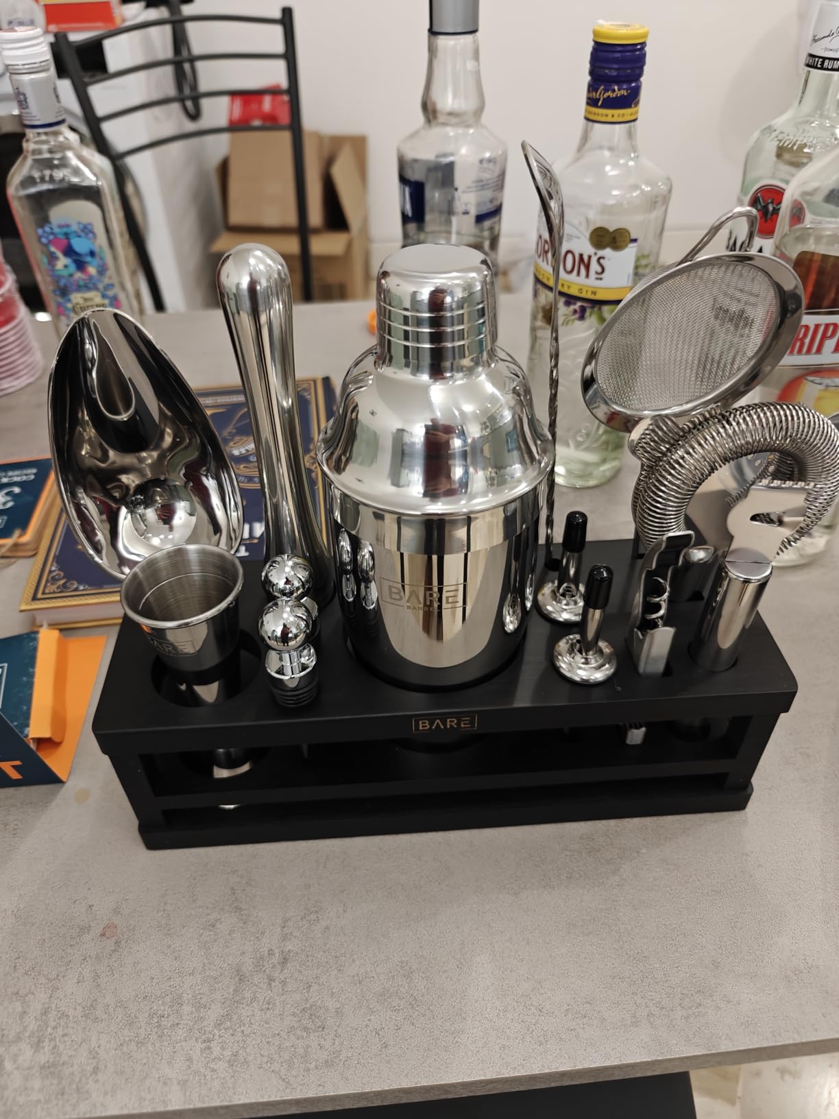 BARE BARREL Mixology Bartender Kit Bar Set | 16-Piece Cocktail Shaker Set | Martini Barware Mixing Tools for Home Bartending | Incl. 35 Recipe Cards | Gift Set (28oz Boston Shaker, Silver/Black) customer photo 2