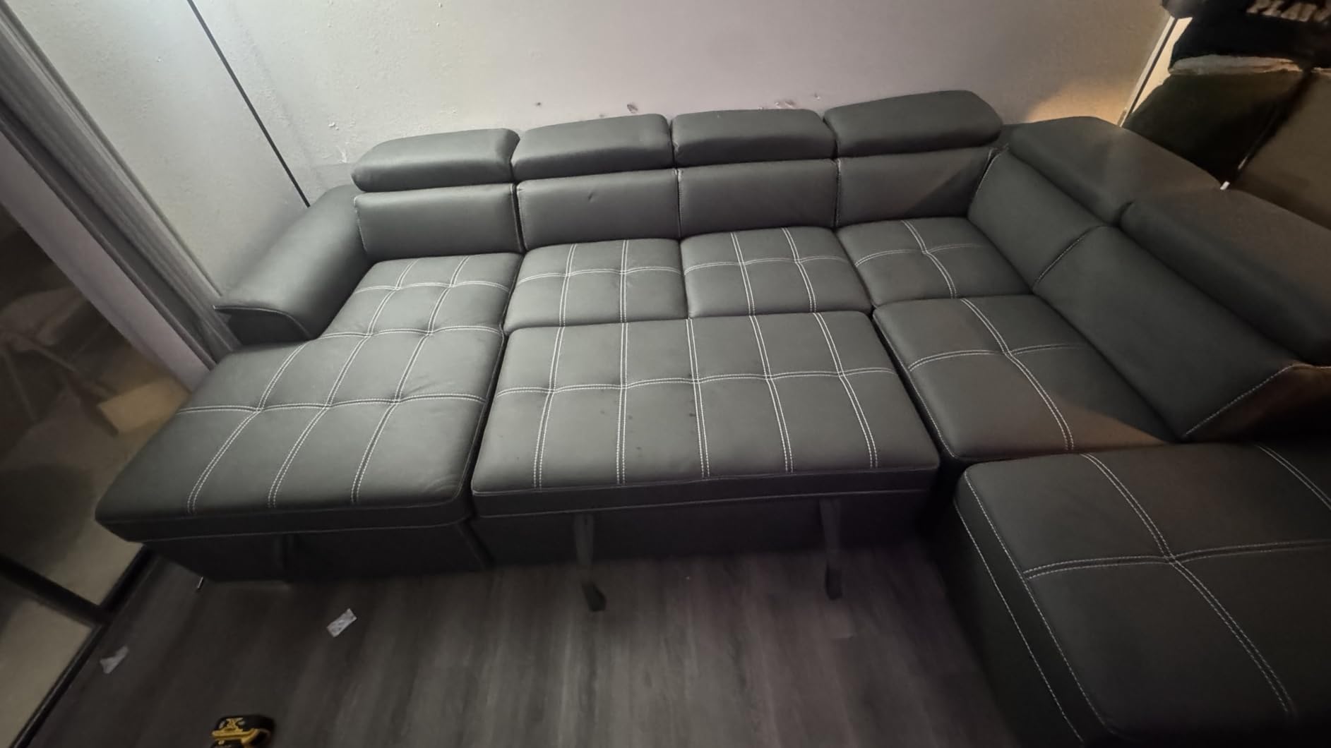 127'' Dark Brown Oversized U Shaped Sectional Sleeper Sofa with Pullout Bed | Pet Friendly Microfiber Pullout Couches Bed with Adjustable Headrest, Storage Ottoman & Chaise, Easy Assembly customer photo 1