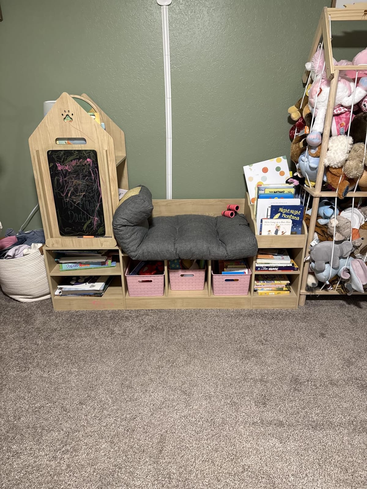 MU Kids Bookshelf with Reading Nook, Wooden Toy Storage Organizer with Chalkboard and Bench, Kids Reading Nook for Boys & Girls, Toddler Toy Shelf for Bedroom, Nursery, Playroom, Natural Oak customer photo 1