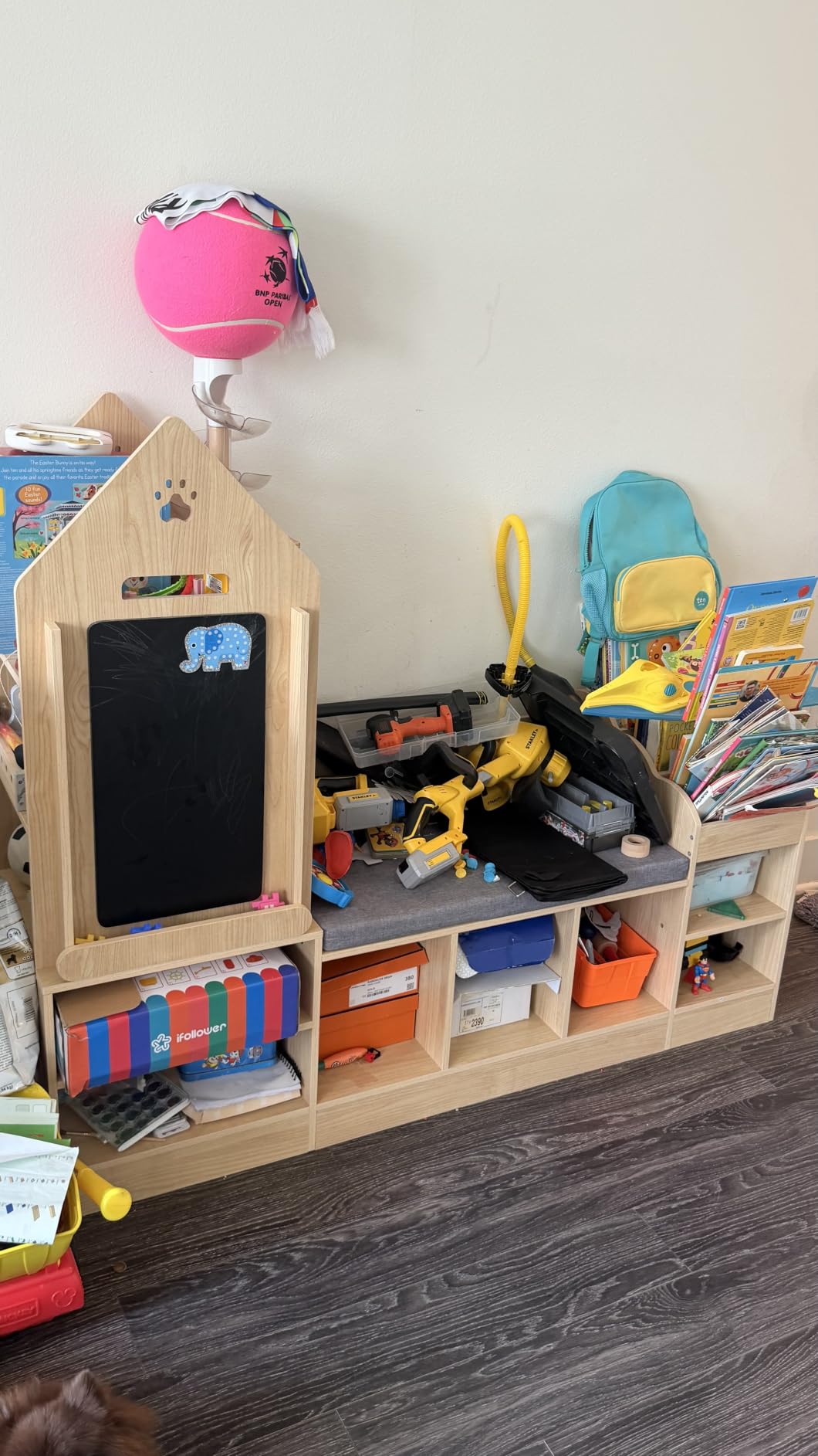 MU Kids Bookshelf with Reading Nook, Wooden Toy Storage Organizer with Chalkboard and Bench, Kids Reading Nook for Boys & Girls, Toddler Toy Shelf for Bedroom, Nursery, Playroom, Natural Oak customer photo 2