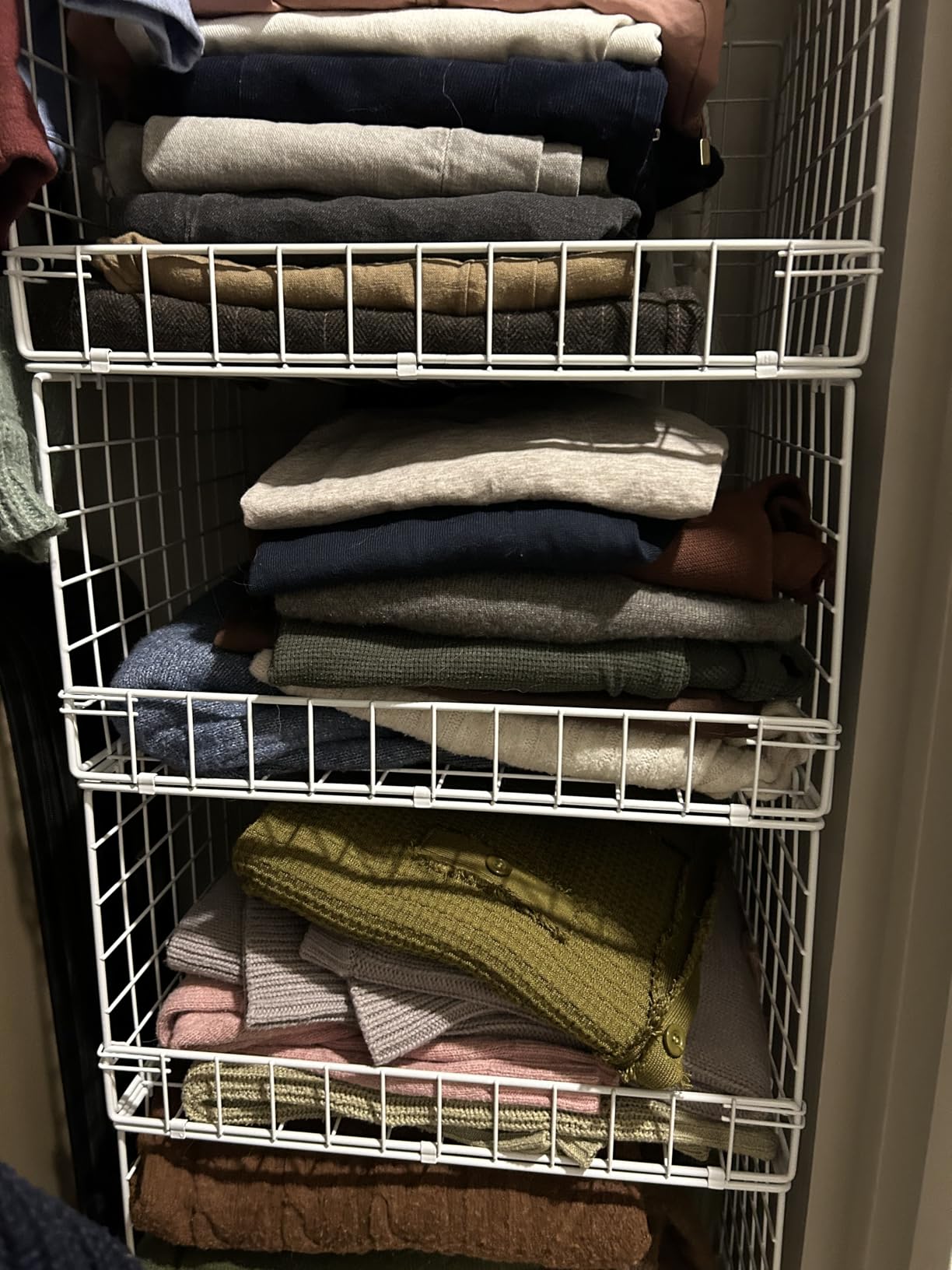 Yociyoga 4-Tier Stackable Closet Organizers and Storage Basket, Foldable Closet Shelf Organizer System, Space-Saving Clothes Storage Drawer Organizer for Wardrobe, White customer photo 2